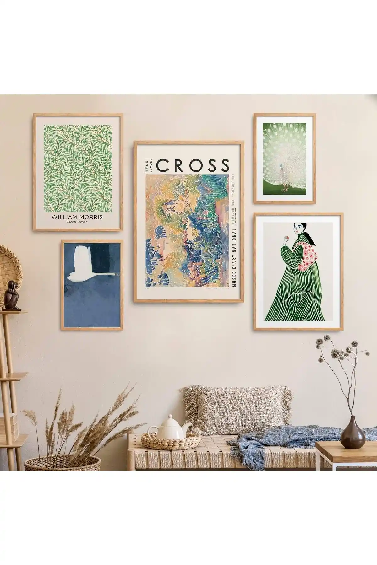 HOMEPACK Doğal Ahşap Çerçeveli 5'li Tablo Seti Ev Dekorasyonunda Şıklık ve Doğallık