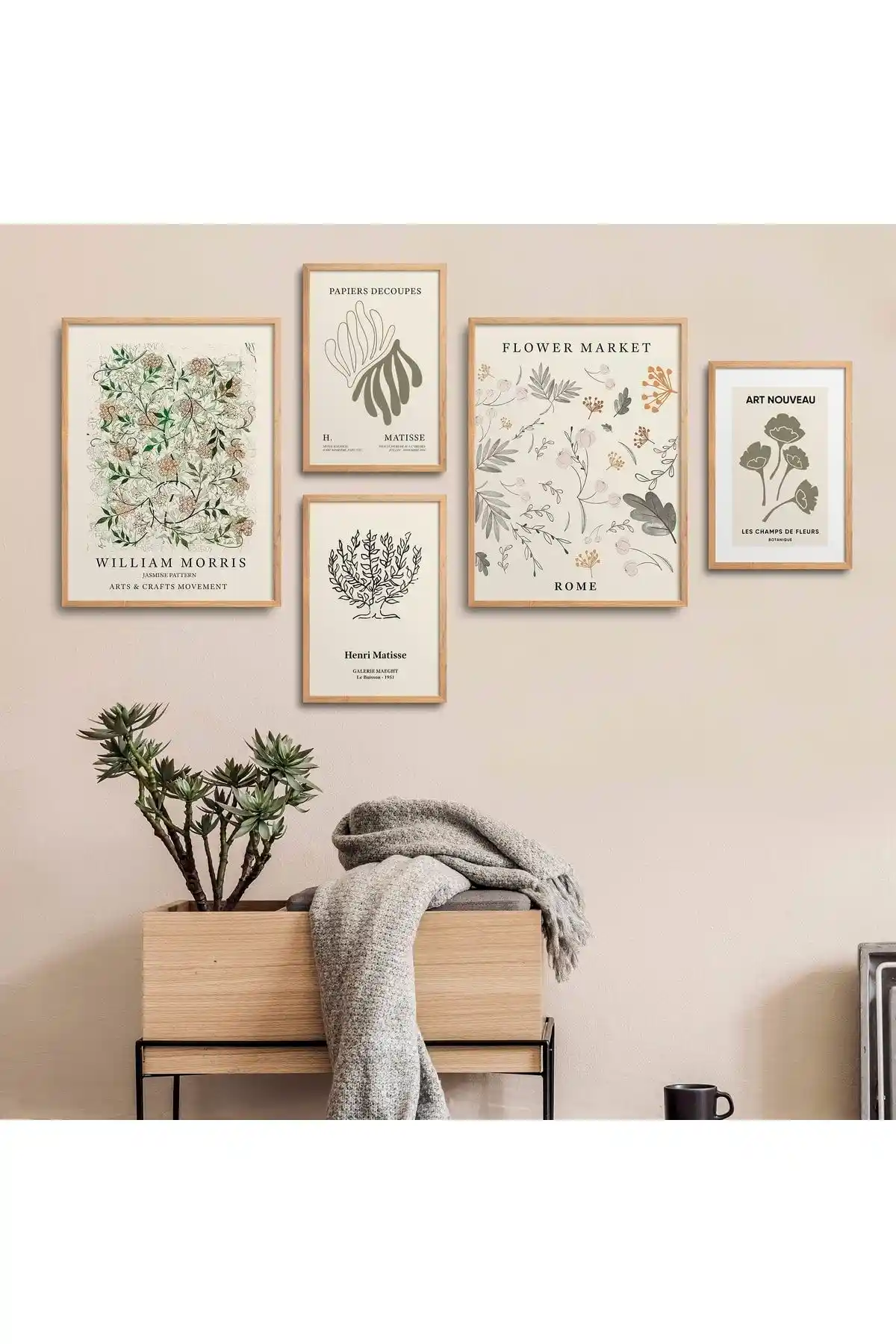 HOMEPACK Doğal Ahşap Çerçeveli 5'li Tablo Seti Modern Dekorasyon İçin Şık Seçenek