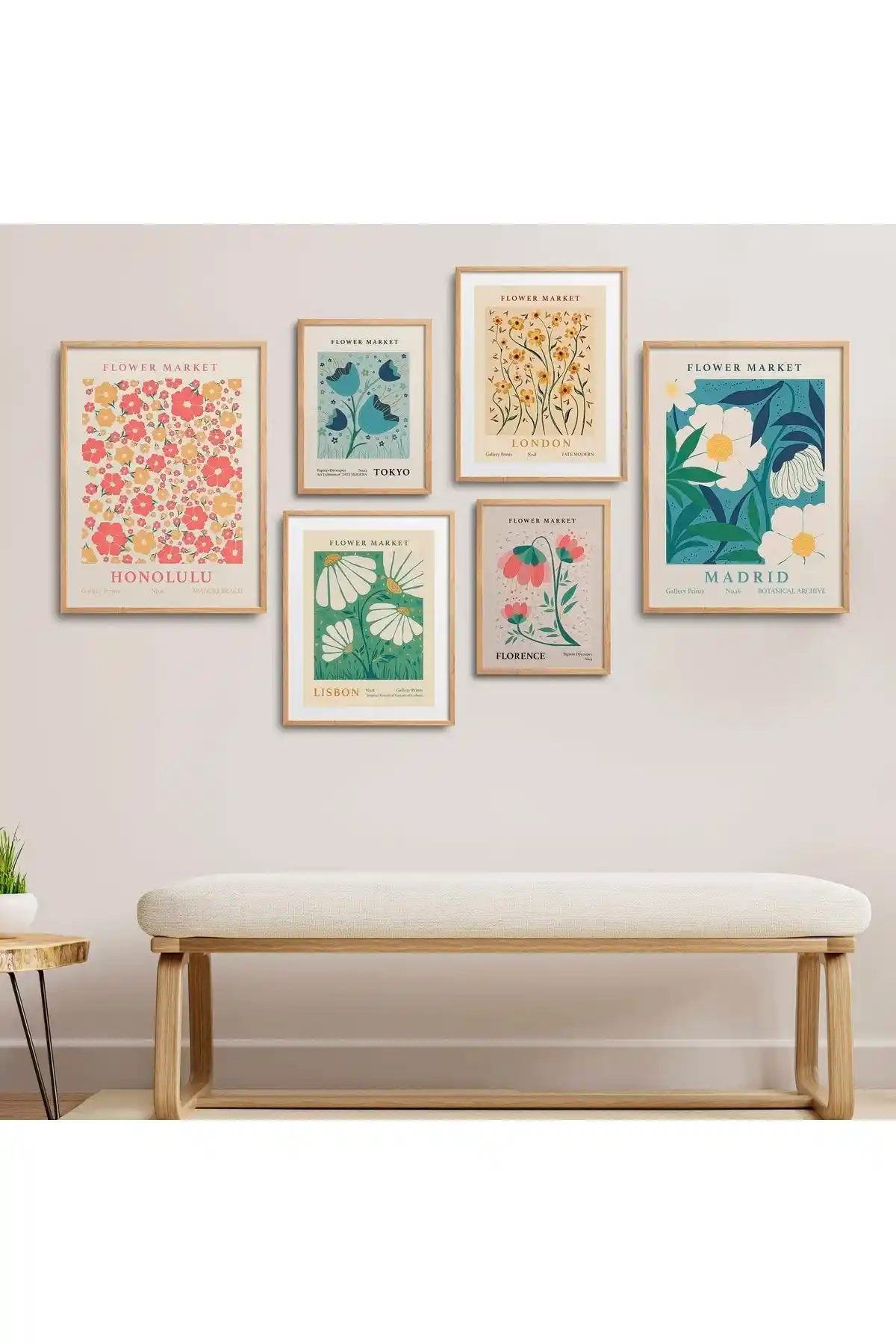 HOMEPACK Doğal Ahşap Çerçeveli 6'lı Tablo Seti Ev Dekorasyonunda Estetik ve Doğallık