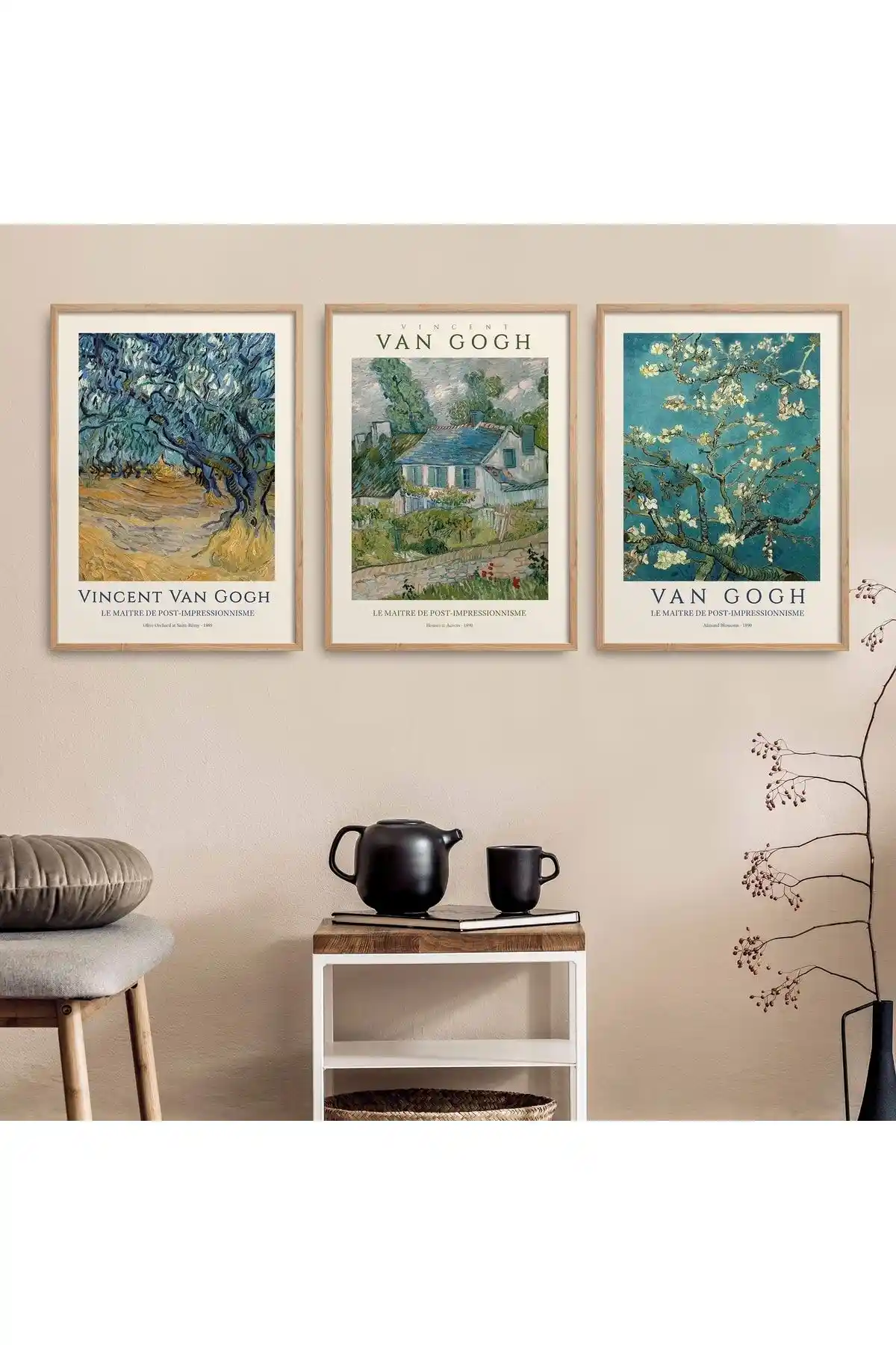 HOMEPACK Doğal Ahşap Çerçeveli Vincent Van Gogh Tablo Seti Sanat ve Dekorasyon İçin