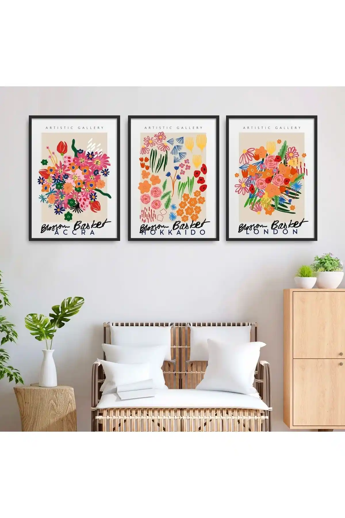 HOMEPACK Siyah Lamine Çerçeve 3'lü Tablo Seti Modern ve Şık Dekorasyon Parçası