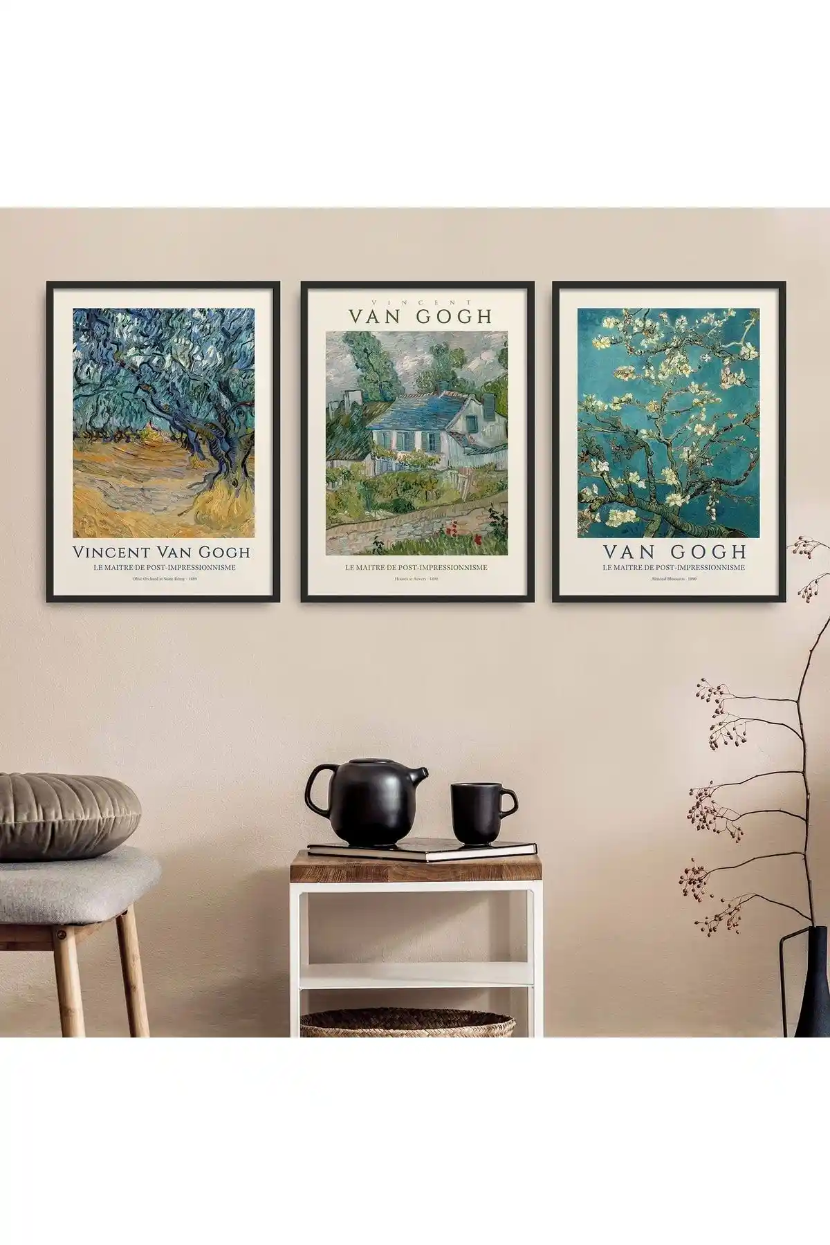 HOMEPACK Siyah Lamine Çerçeveli Van Gogh Tablo Seti Modern Dekorasyon için ideal