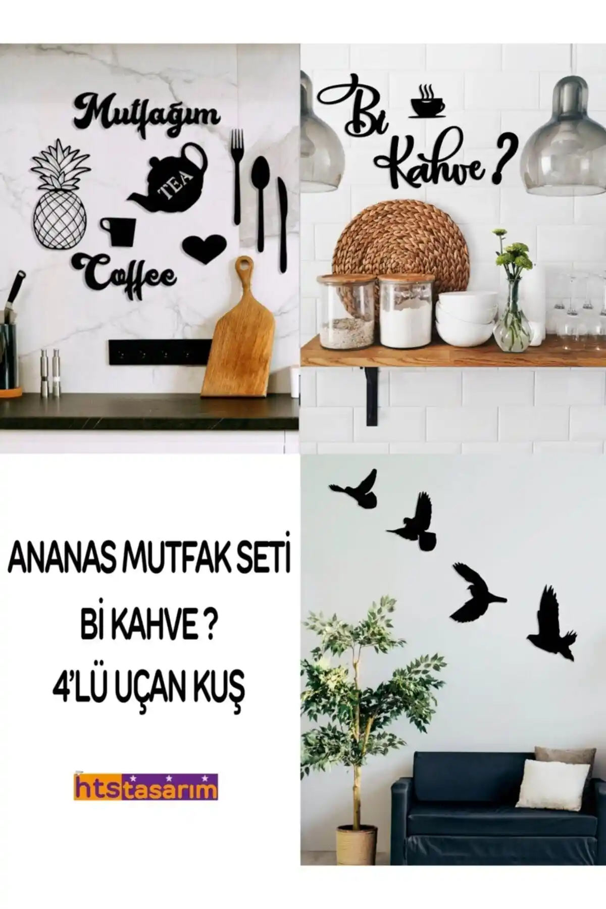 HTS TASARIM Mutfağım ve Bikahve Ahşap Kuş Duvar Dekoru 100x100 cm doğal ve şık tasarım