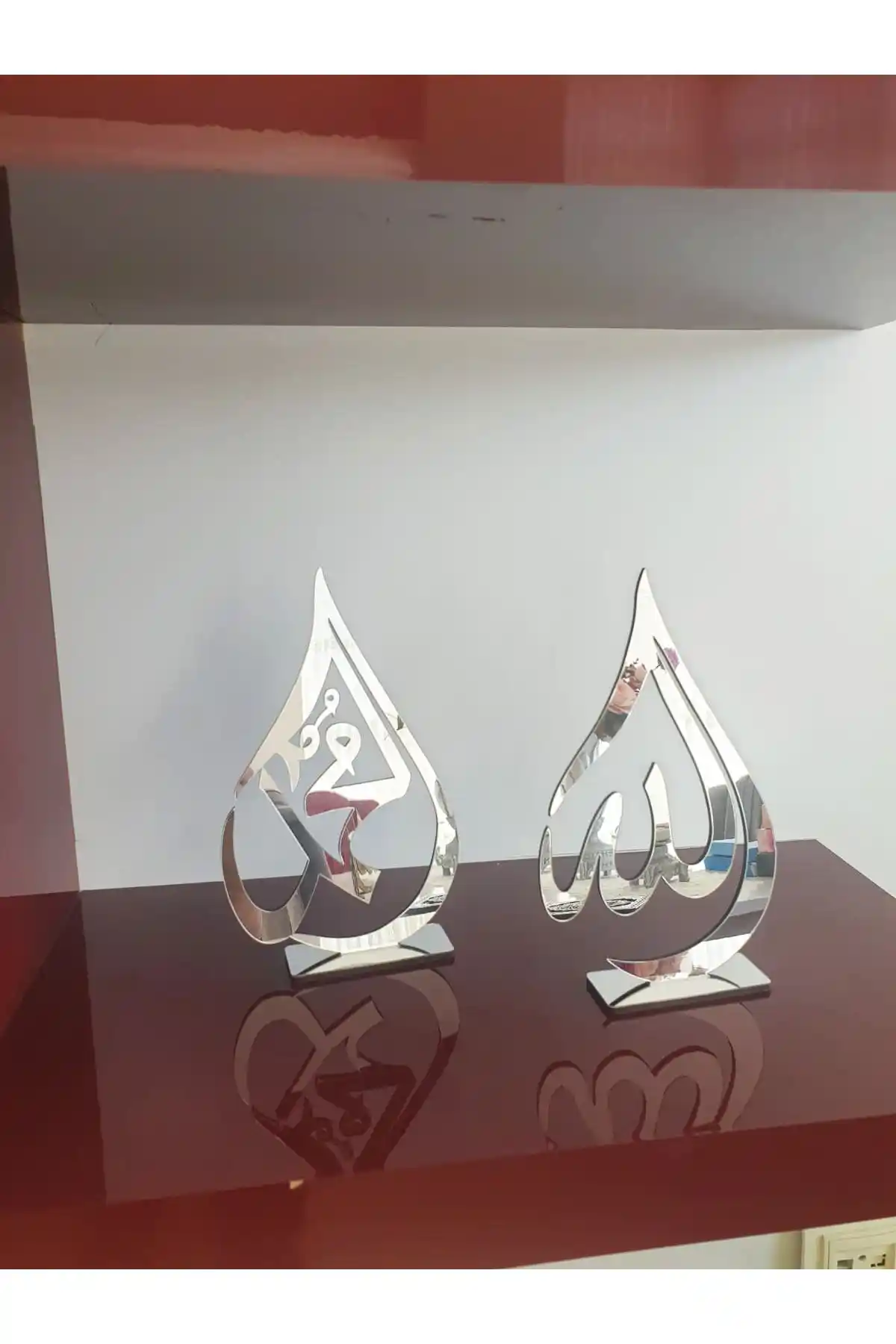 KEMSON Ayaklı Allah Muhammed Lafzı Aynalı Pleksi Masa Üstü Biblo Dekoratif ve Manevi Parça