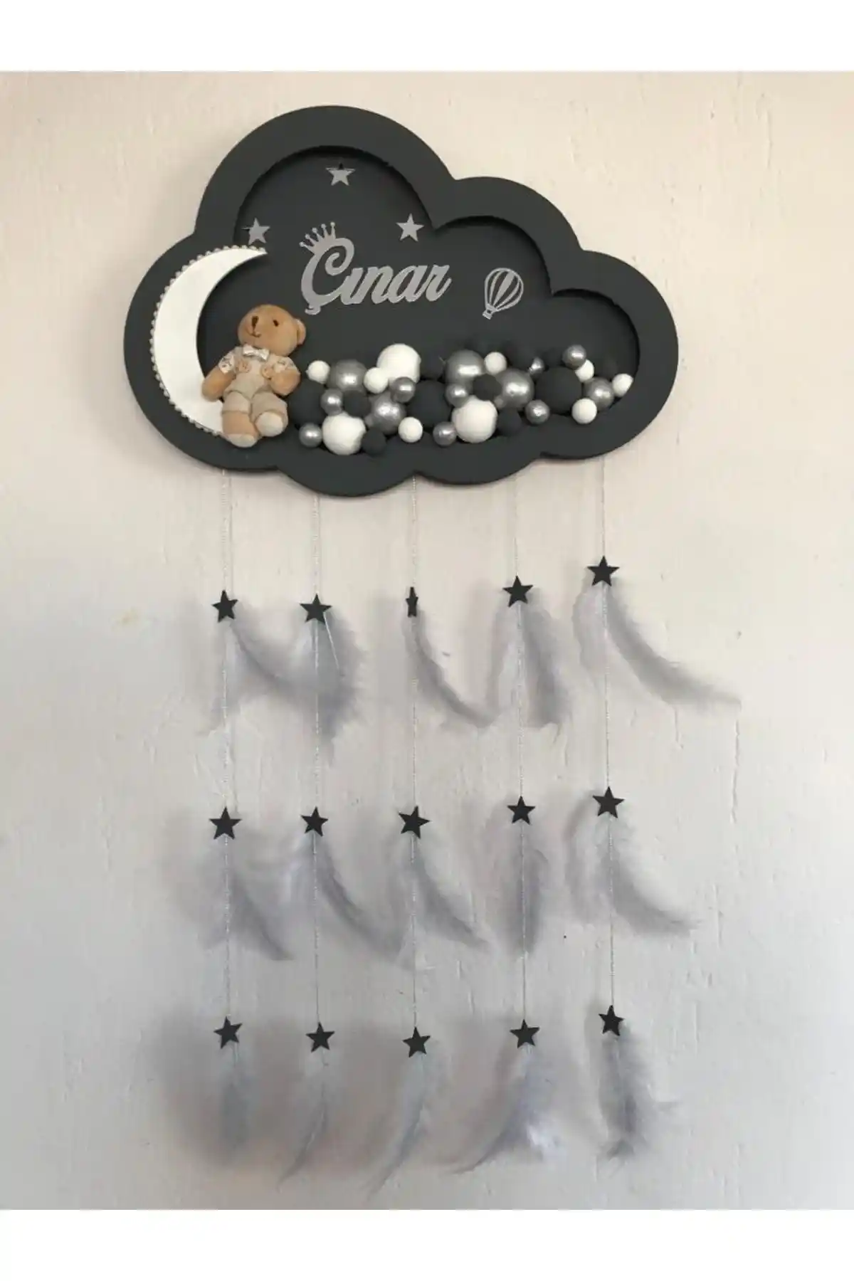 Kişiye Özel Bulut Ledli Bebek Kapı Süsü: Dayanıklı Ahşap ve LED Işıklarla Şık Dekorasyon