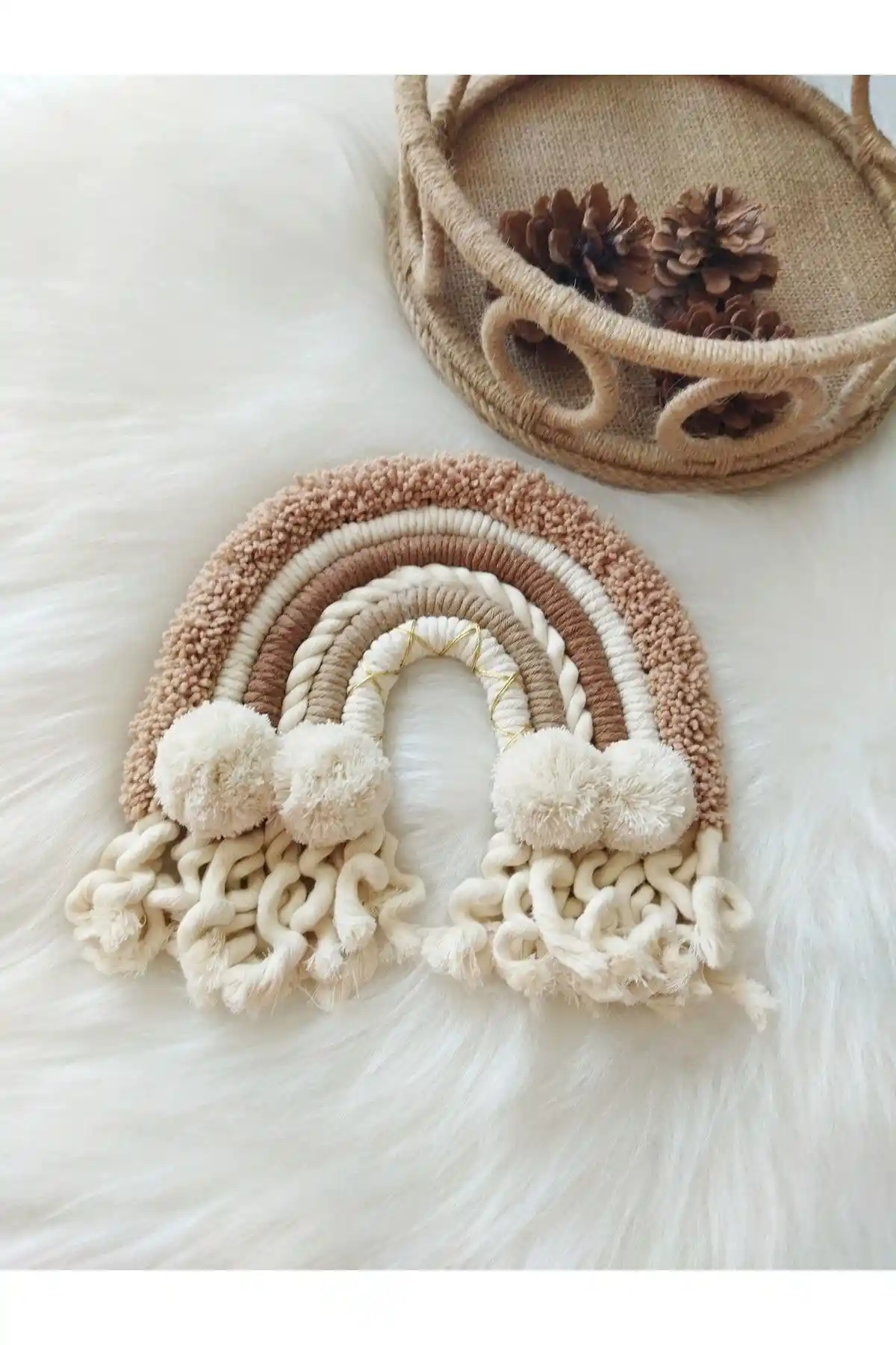 Makrome Gökkuşağı Bebek Odası Duvar Dekoru İskandinav Tarzında Modern ve Sade Tasarım