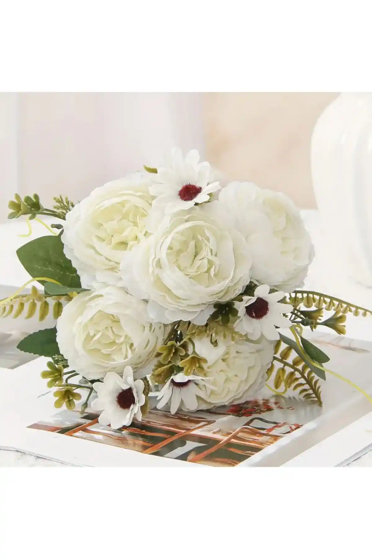 MD Aspiz Flowers Lüks Yapay Şakayık ve Papatya Aranjmanı Estetik ve Dayanıklı Dekorasyon