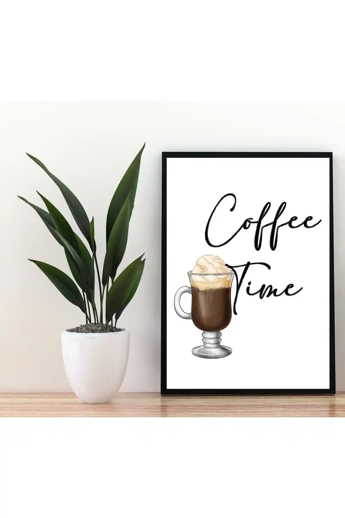 Modern Dekorasyon İçin Şık Siyah Çerçeveli MDF Tablo 'Coffee Time' 21x30 cm