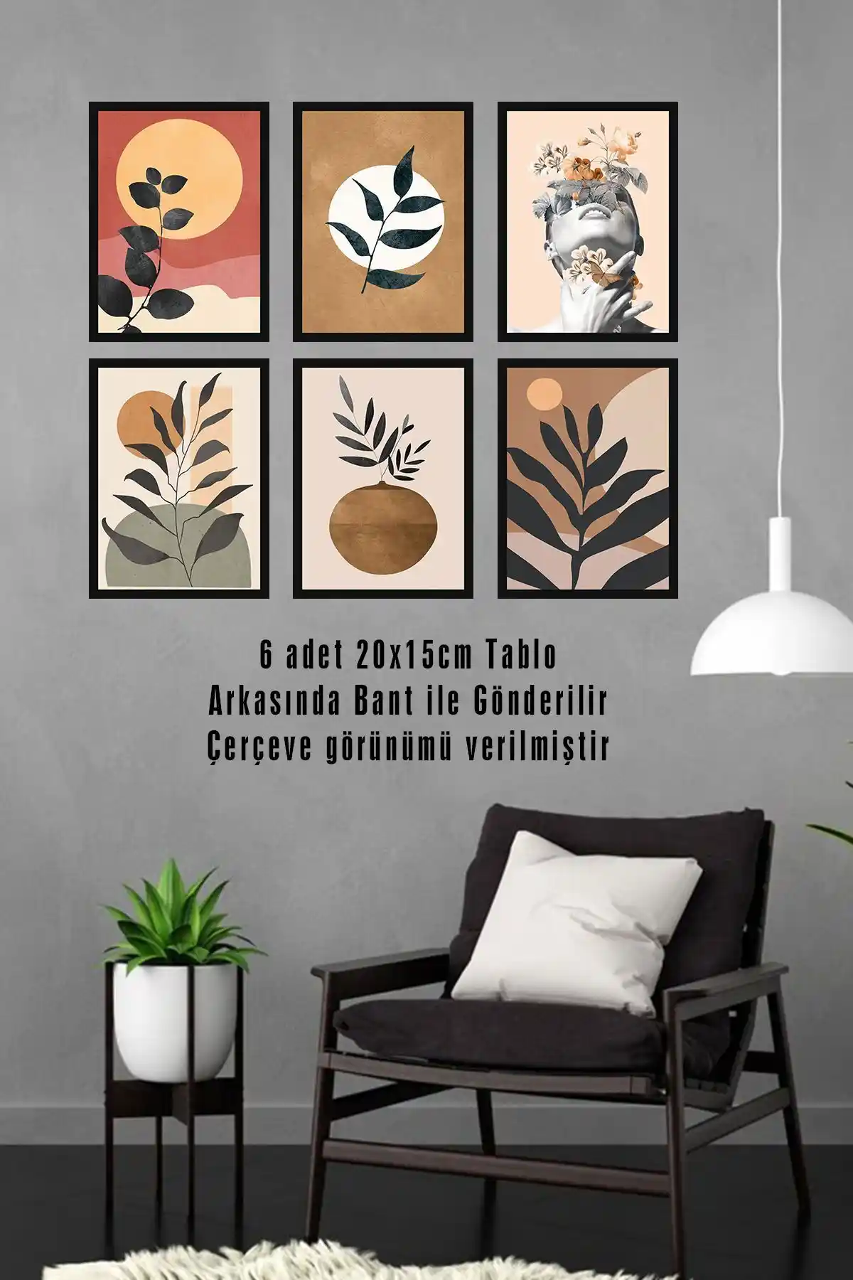 Modern İç Mekanlar İçin Çiçek Temalı 6 Parça MDF Tablo Seti 15x20 cm