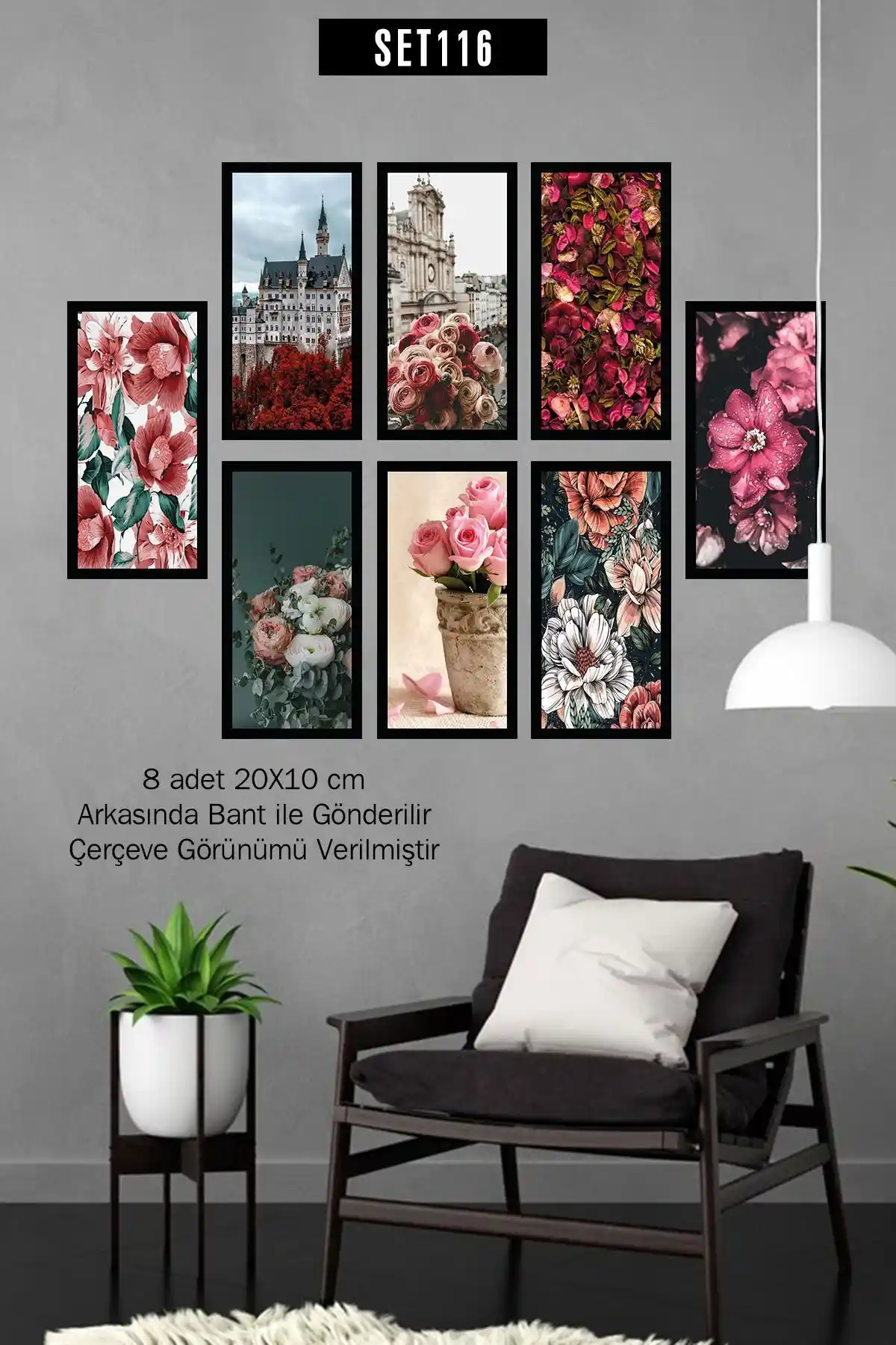 Modern MDF UV Baskı 8 Parça Oturma Odası Tablo Seti Şık Dekorasyon İçin Uygun