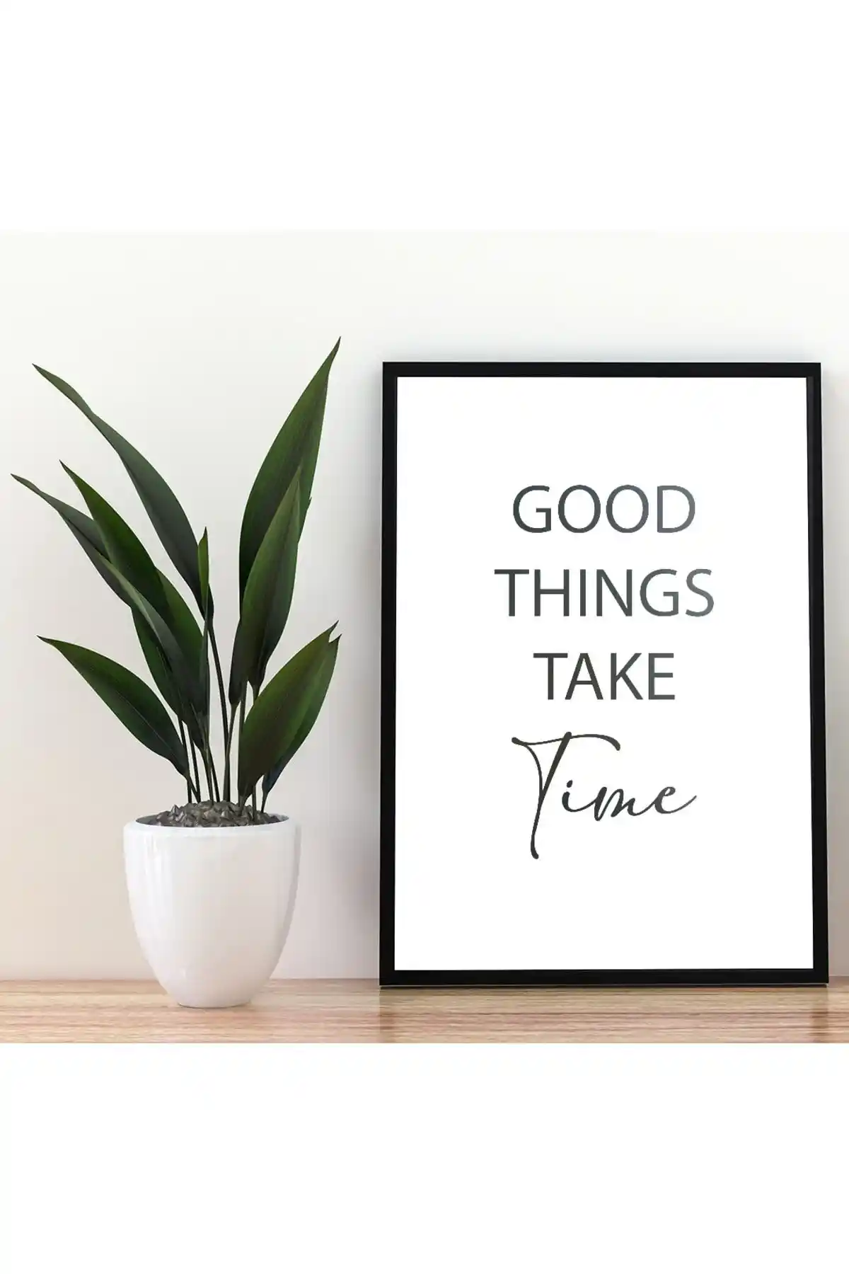 Modern Siyah Ahşap Duvar Tablosu 'Good Things Take Time' Estetik ve Şık Dekorasyon İçin