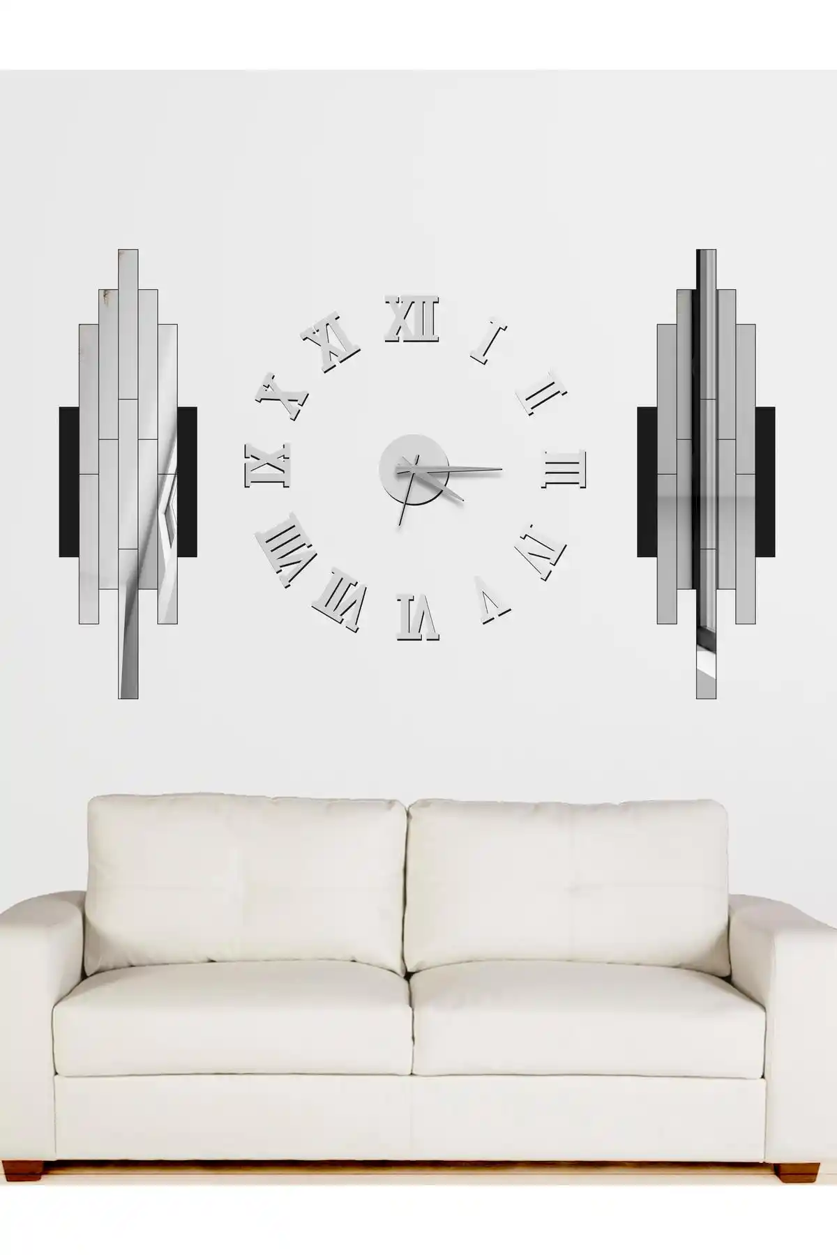 Modern tasarımlı 3D Roma rakamlı MDF duvar saati ve dekoratif parçalar