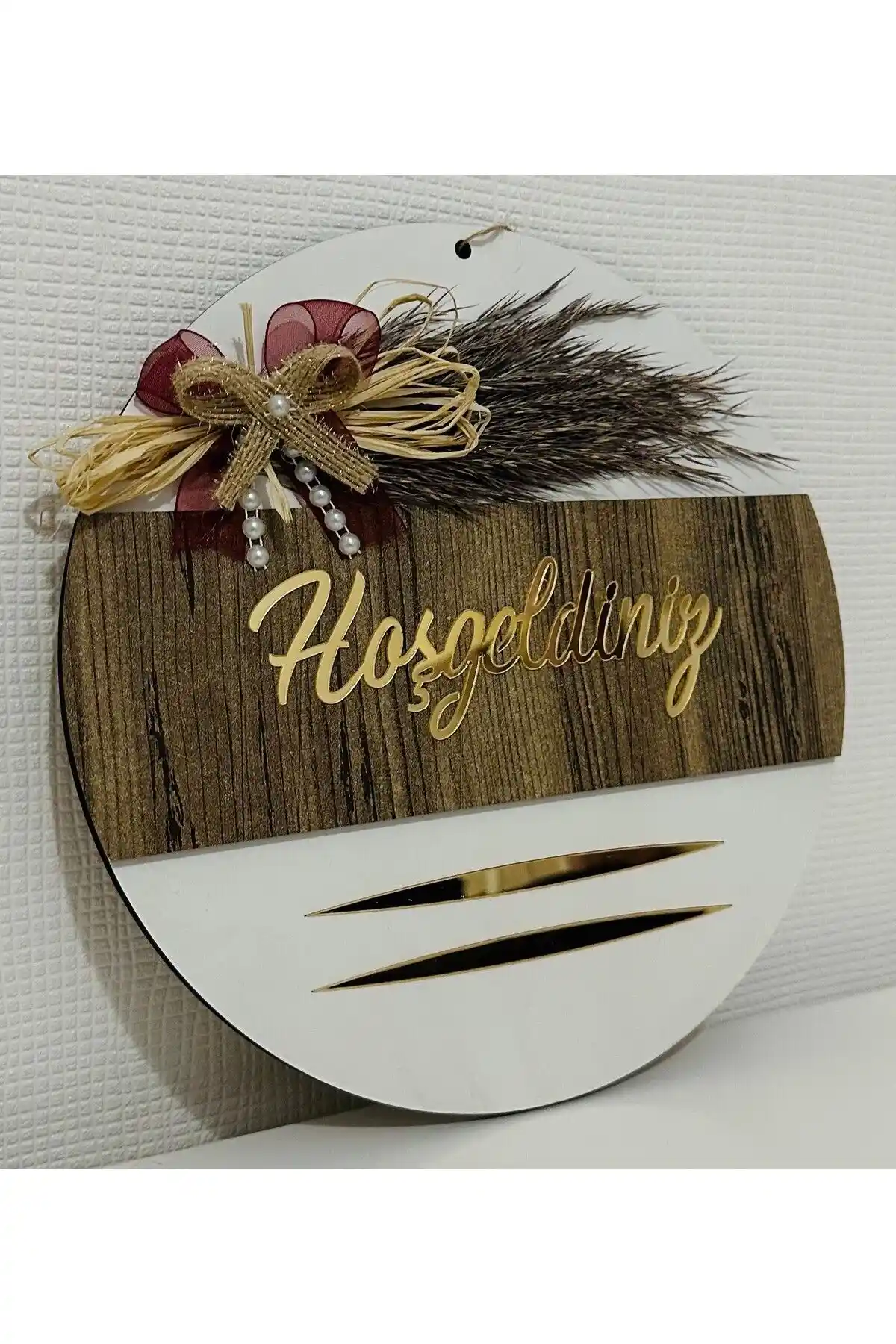 Modern ve Şık Ahşap Kapı Süsü Pleksi Aynalı Hoşgeldiniz Yazısı 75-90 karakter