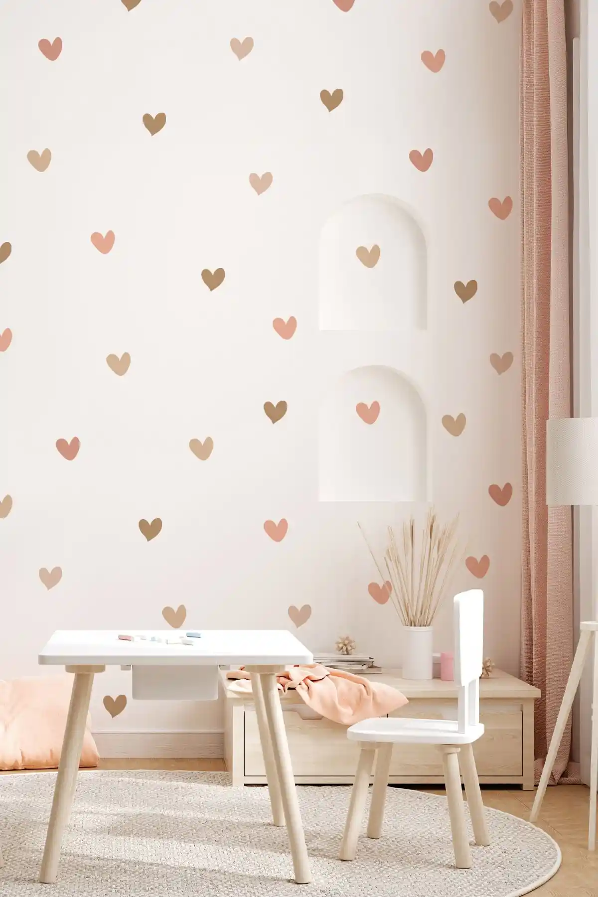 MSticker Boho Asimetrik Kalpler Çocuk ve Bebek Odası Duvar Sticker Seti