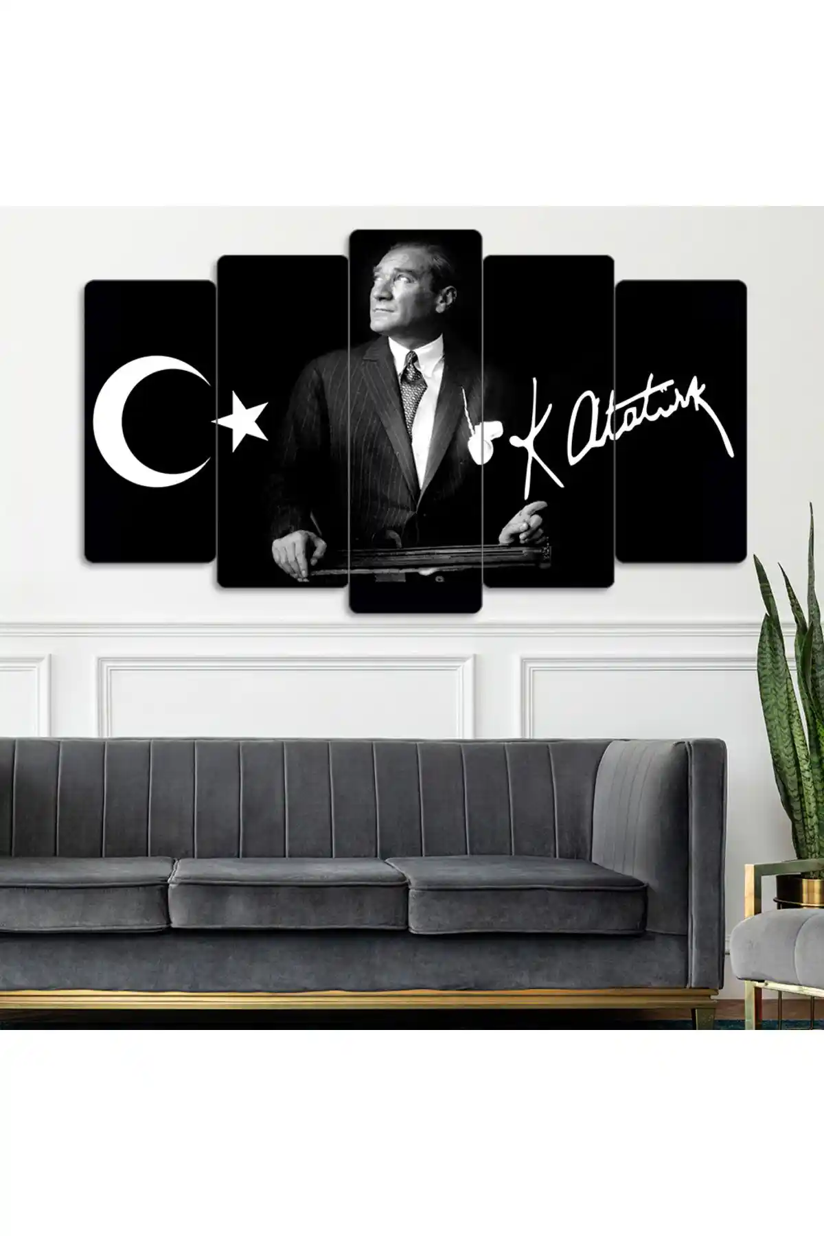 Mustafa Kemal Atatürk 5 Parçalı Tablo - Modern ve Estetik Duvar Dekorasyonu