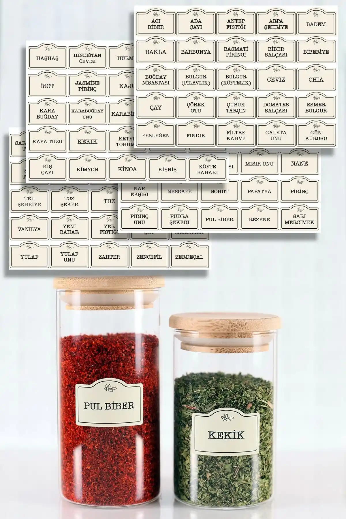 NeoPrint 100 Adet Bej Renk Baharat ve Bakliyat Etiketi Seti Mutfak Düzenleyici