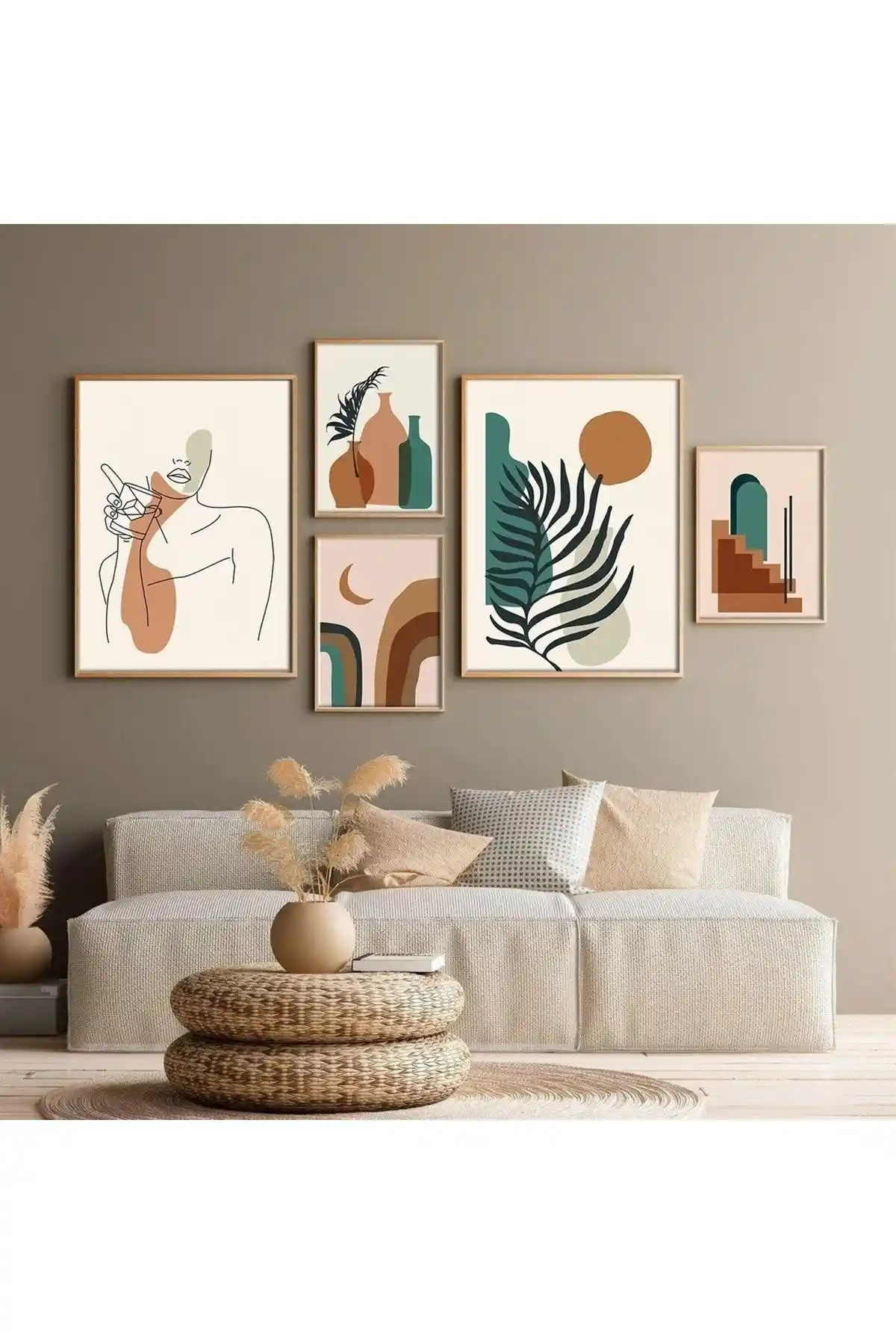 NT Handmade 5 Parça Çerçevesiz Soyut Renkli Duvar Dekoru Seti Modern Tasarım