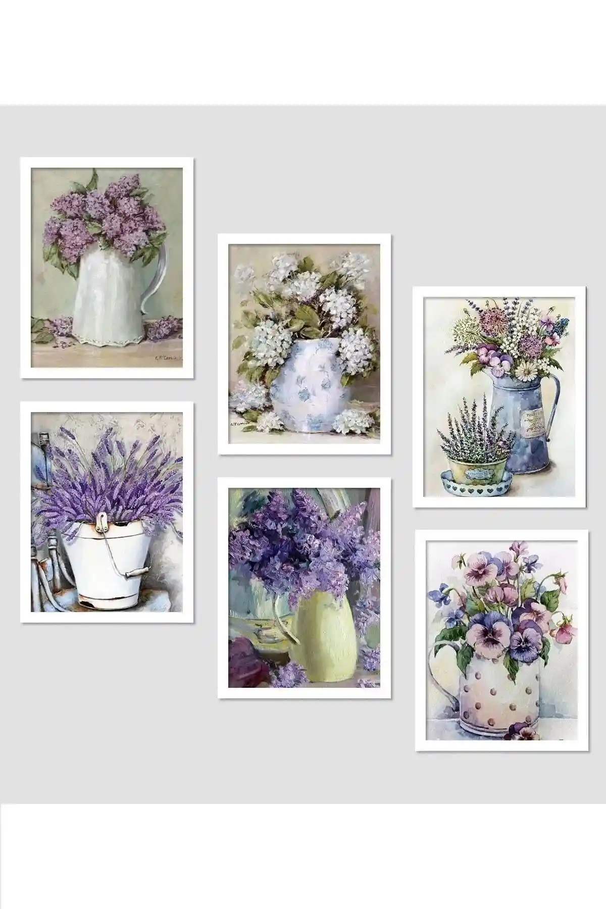 NT Handmade 6 Parça Mor Çiçekler Tablo Seti Modern ve Canlı Duvar Dekoru Seçenekleri
