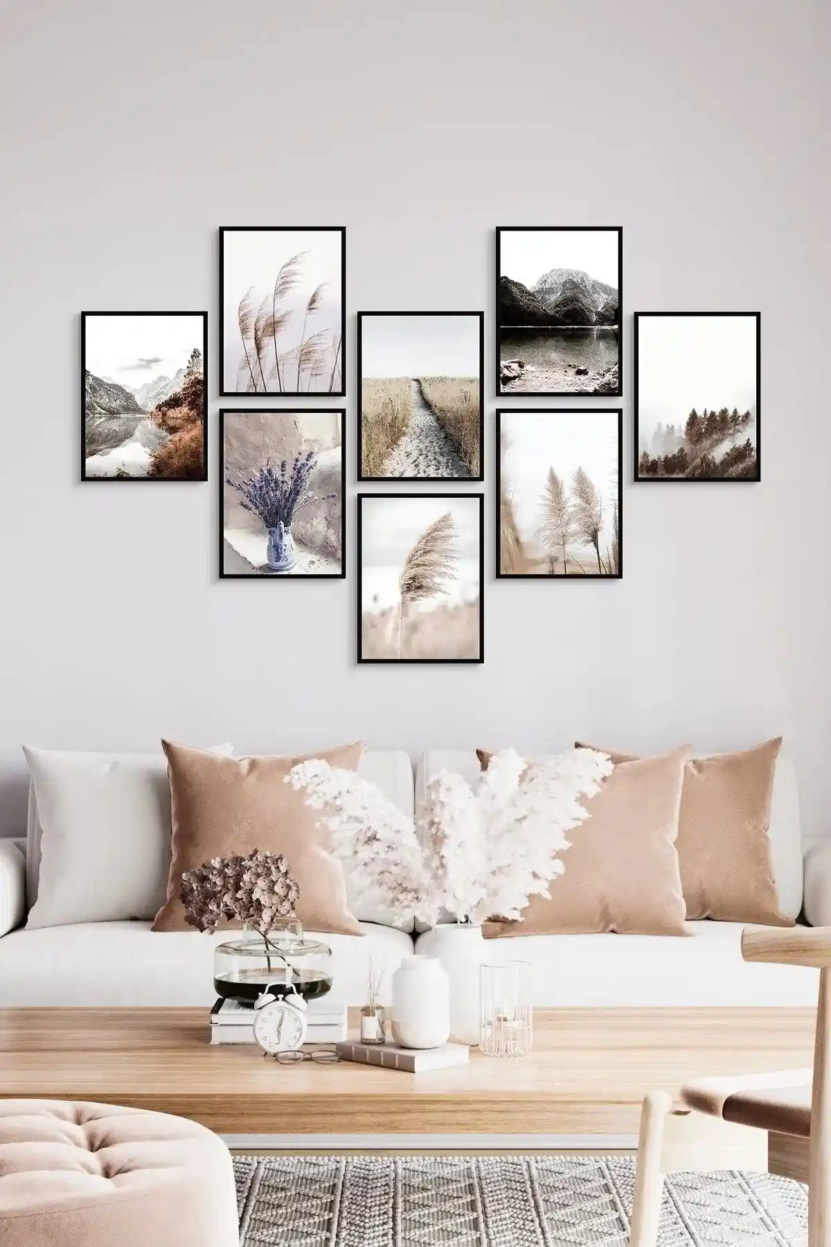 NT Handmade 8 Parça Buğday Dağ Manzaralı Modern Duvar Dekoru Seti Türkiye