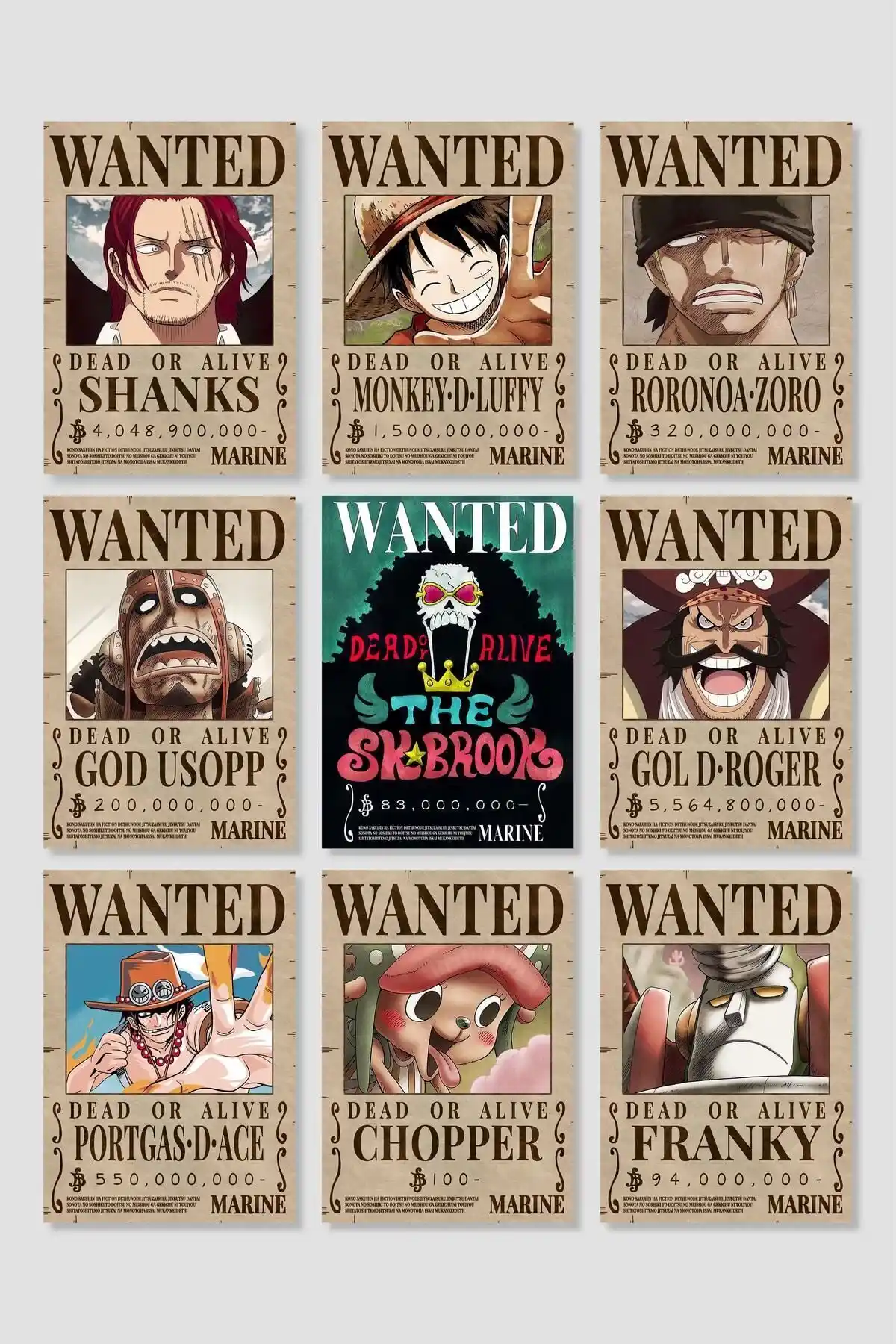 Postick One Piece Wanted 15'li Anime Poster Seti Modern ve Estetik Dekorasyon Ürünü