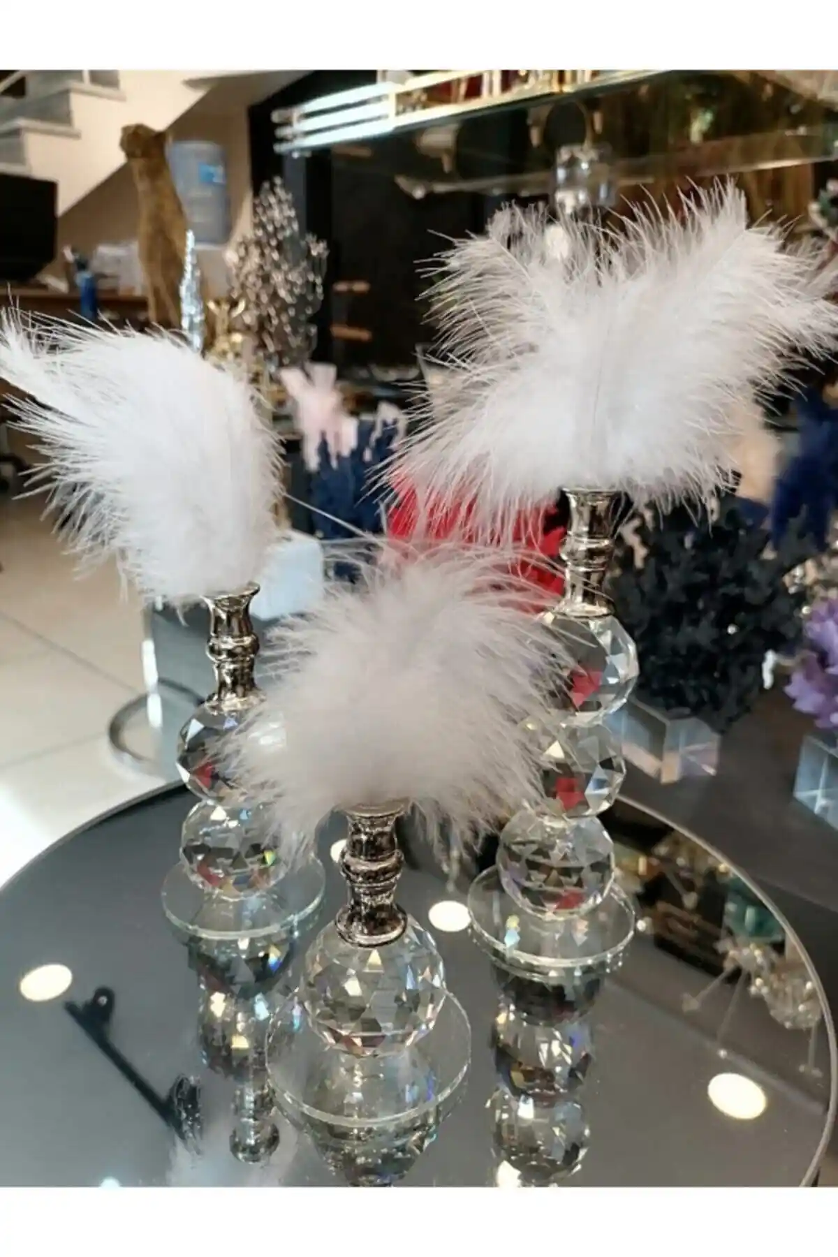 PoyaMum Dekoratif Cam Tüylük Seti Modern ve Şık Ev Dekorasyonu İçin Uygun