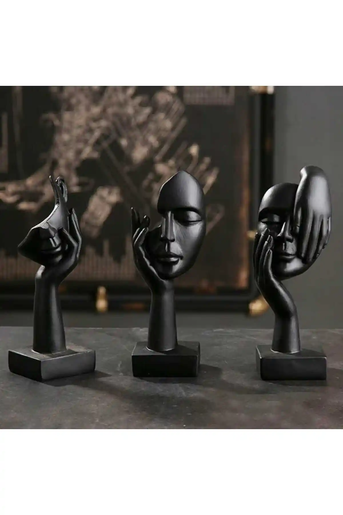 Rakaymu 3'lü Soyut Modern Heykel Seti Siyah Dekoratif Obje Tasarımı