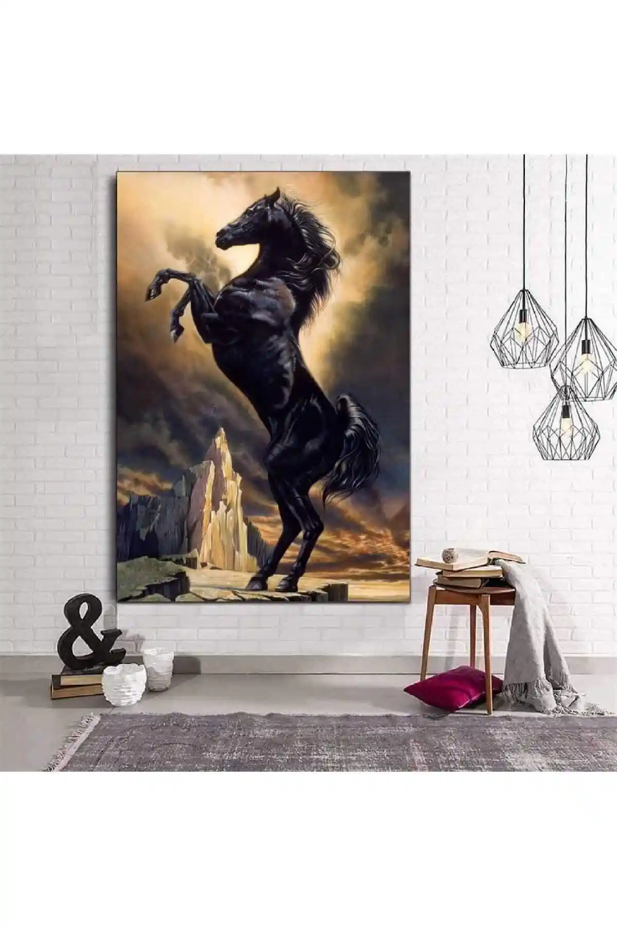 Resimli Tablo Siyah At Kanvas, Modern Dekorasyon ve Sanat Tutkunları İçin Uygun