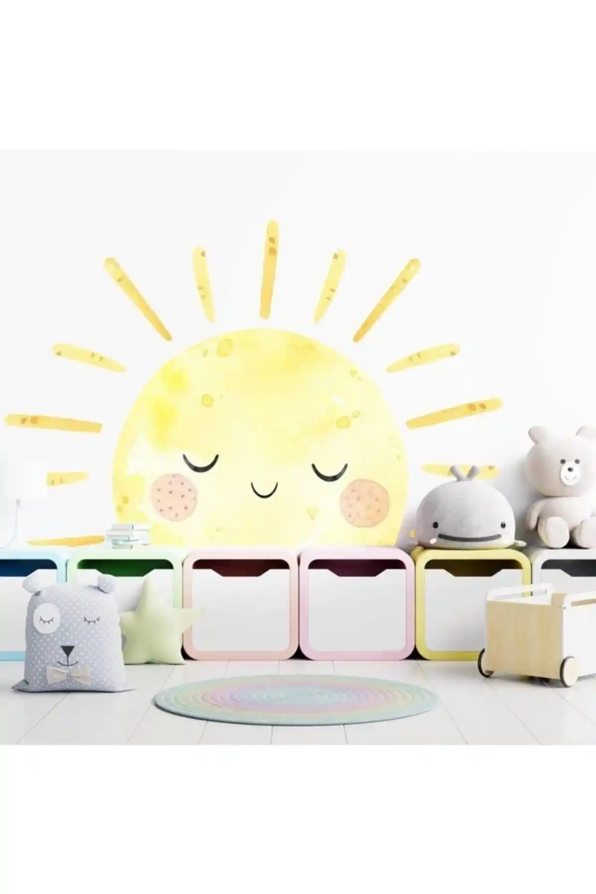 Sim Tasarım Uykucu Güneş Duvar Stickerı Çocuk Odası Dekorasyonu için Pratik ve Renkli Çözüm