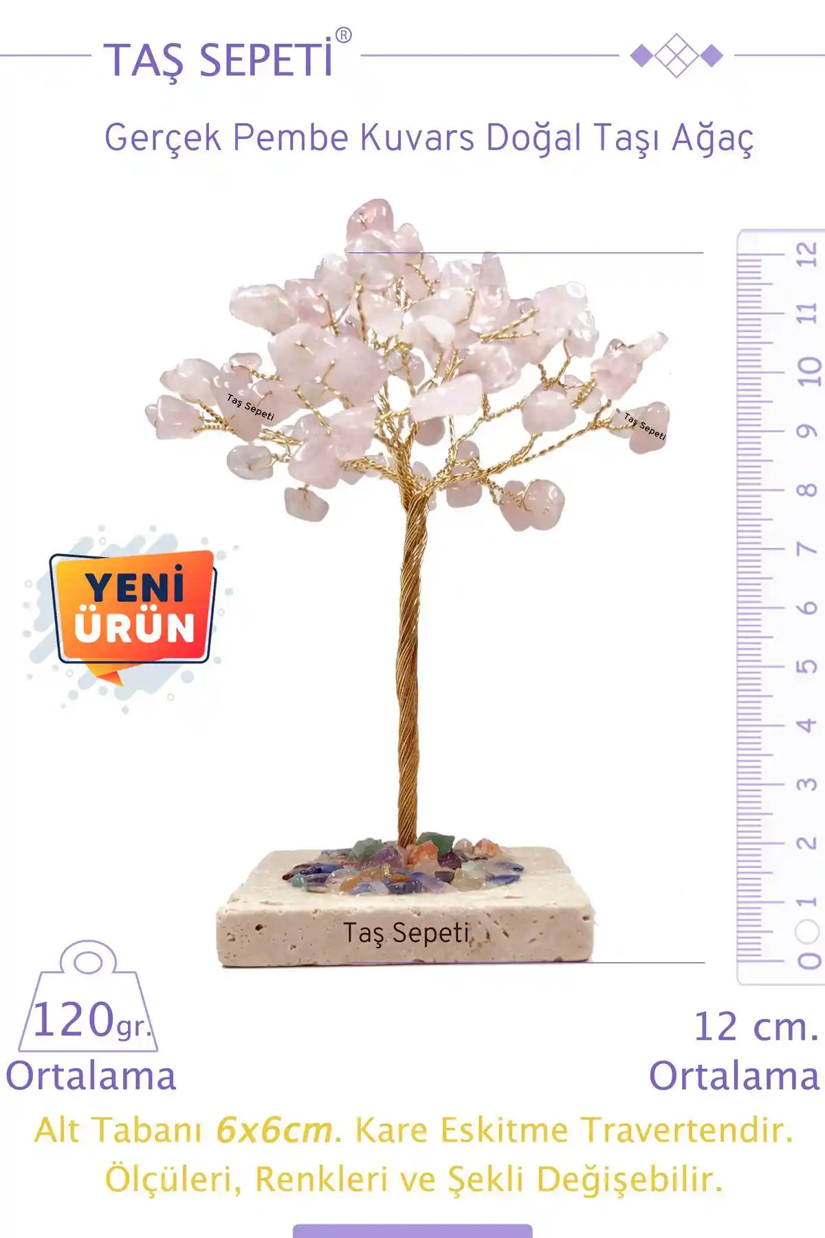 Taş Sepeti Gerçek Pembe Kuvars Doğal Taş Ağaç Dekoratif Parça