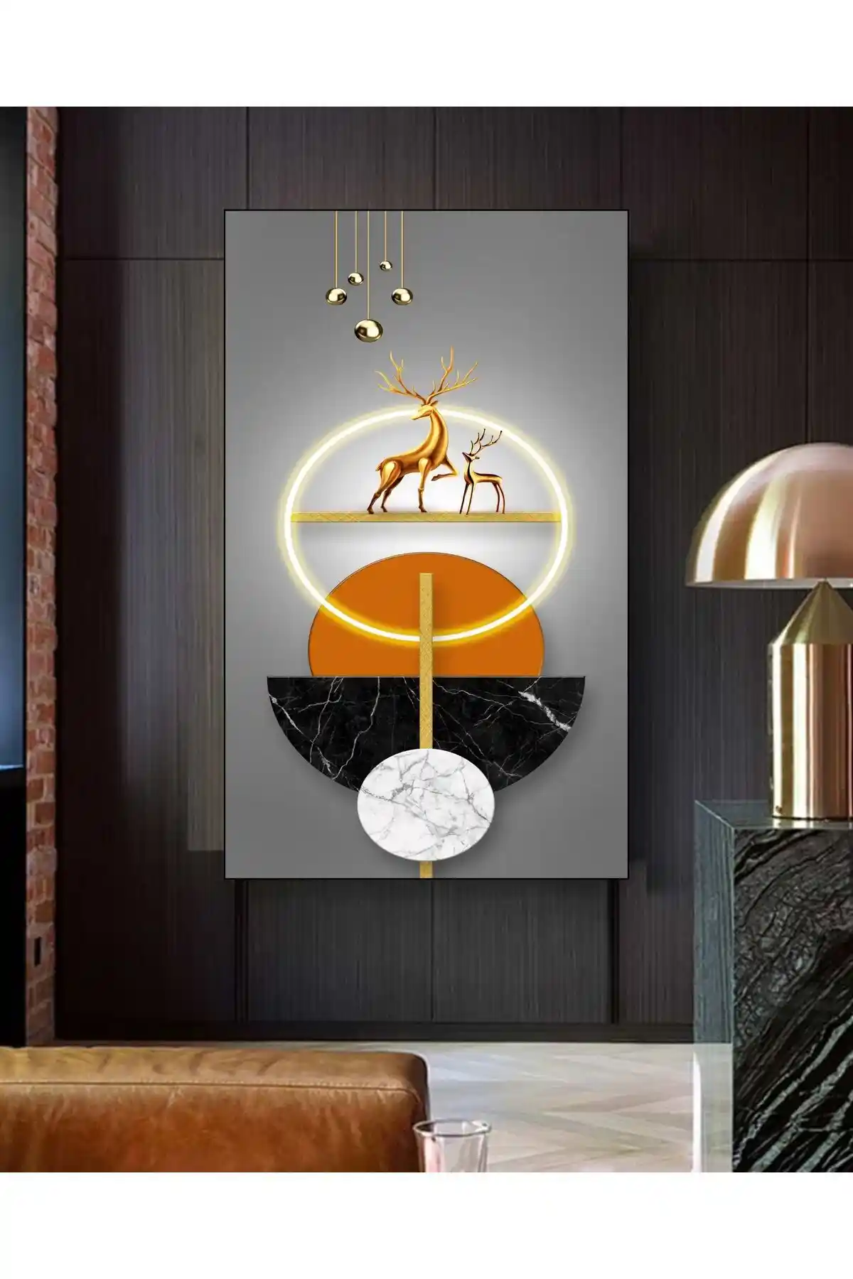 TRADE AYS Lüks Altın Geyikler Dekoratif Kanvas Duvar Tablosu Modern ve Şık Tasarım