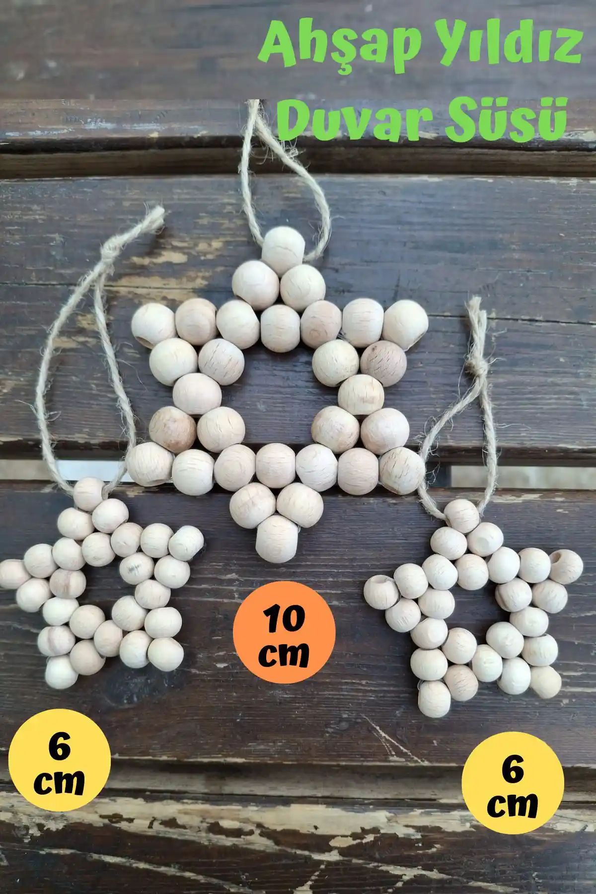 Tsundoku Büyük Dekoratif Ahşap Boncuklu Yıl<dı>z Seti Bohem Stil İçin Uygun ve Estetik Tasarım