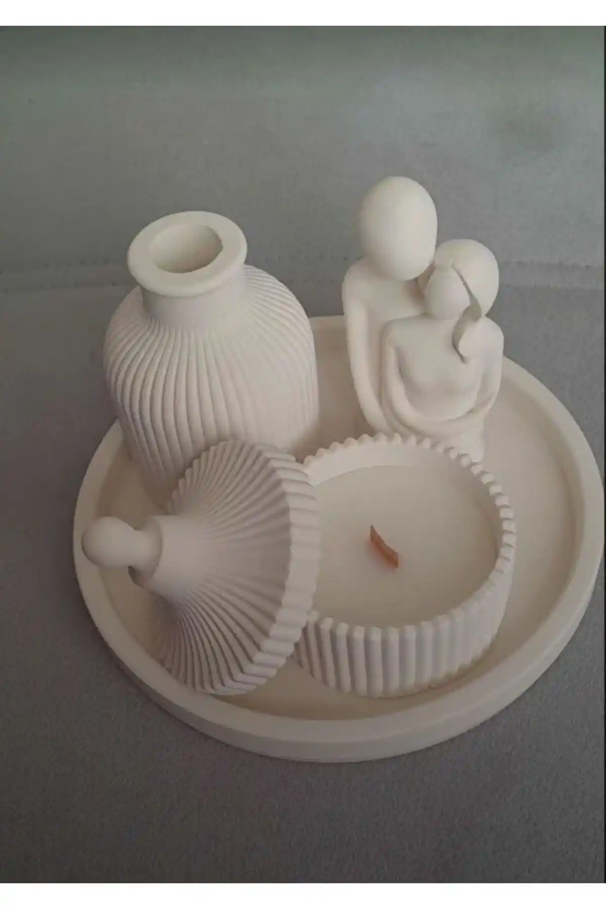 UD Konsept Dekoratif Özel Tasarım Beyaz Mumluk ve Aksesuar Seti İle Şık Dekorasyon