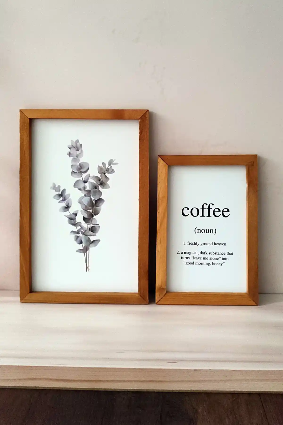 Wooden Factory Okaliptüs Coffee Ahşap Çerçeveli Tablo Seti - Modern ve Doğal Dekorasyon İçin
