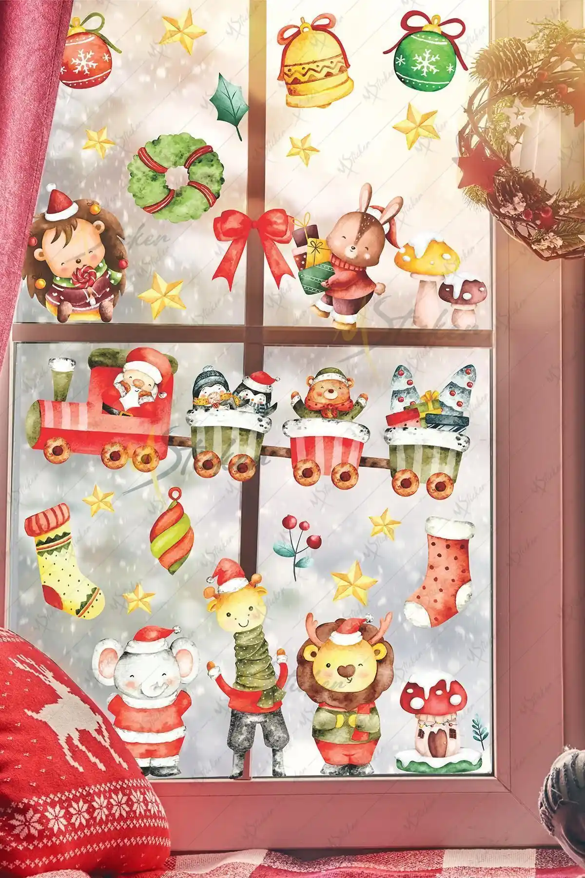 Yılbaşı Atmosferini Yansıtan Karlı Yolculuk Sticker Seti Ev ve Çocuk Dekorasyonu İçin