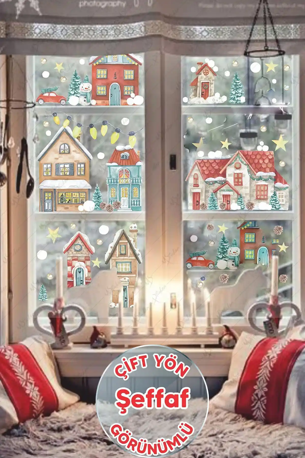 Yılbaşı Temalı Çocuk Odası Şeffaf Karlı Şehir Sticker Seti - Pratik ve Renkli Dekorasyon