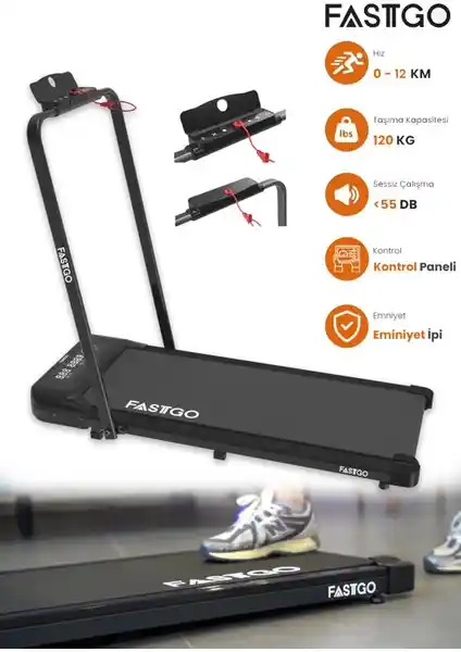 Fastgo 2 In 1 Uzaktan Kumandalı Ekranlı Portatif Yürüyüş ve Koşu Bandı - Çok Fonksiyonlu Egzersiz Cihazı