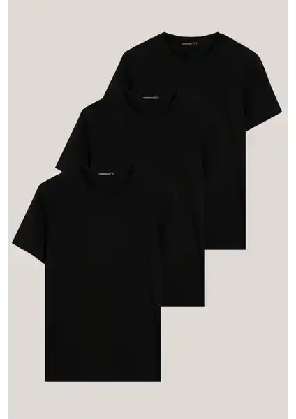 Noetr Siyah Renk Regular Fit Pamuklu Erkek Tişört 3'lü Paket Günlük Kullanım İçin