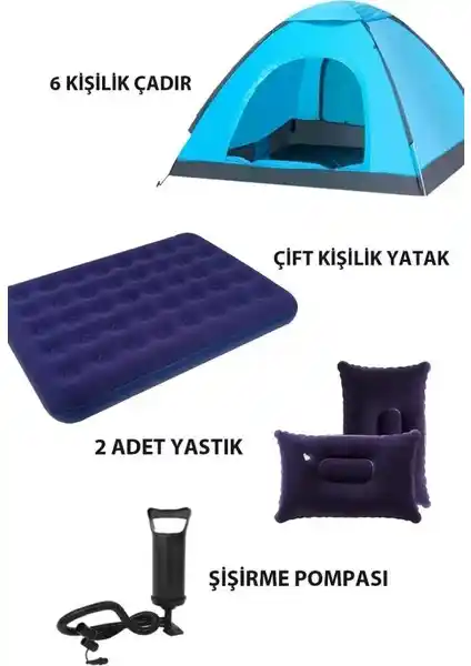 Onetick 6 Kişilik Kamp Çadırı ve Yatak Seti Geniş Hacim ve Pratik Kullanım Özellikleriyle