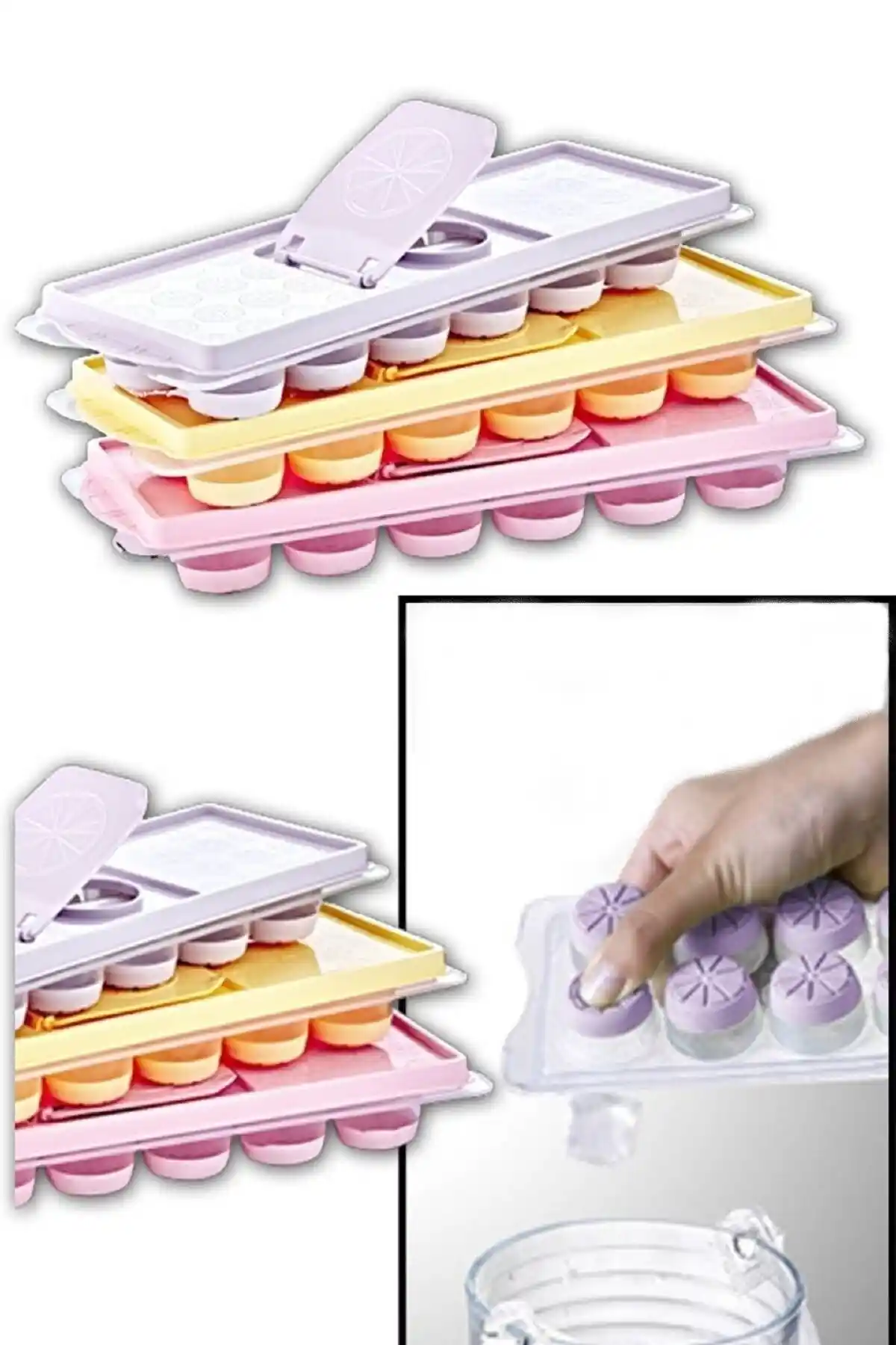 Bayev Çok Renkli Silikon Buz Kalıbı 3'lü Set - Pratik ve Estetik Buz Yapımı