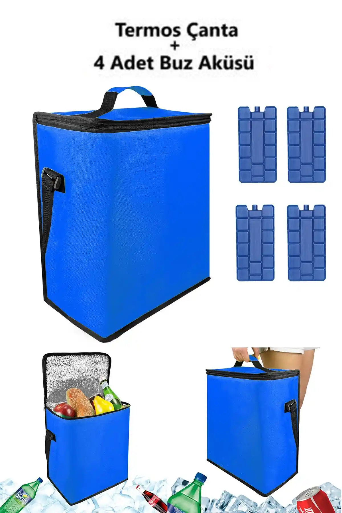 Çok Fonksiyonlu Mavi Termos Çanta ve Buz Aküsü Seti Outdoor Aktiviteleri İçin Ideal