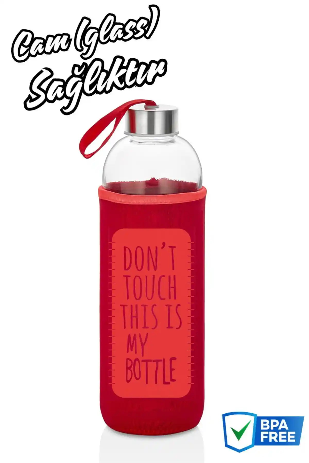 Comprox Kırmızı Sağlıklı Cam Matara 1000 ml, Şık ve Dayanıklı Su Şişesi Seçenekleri