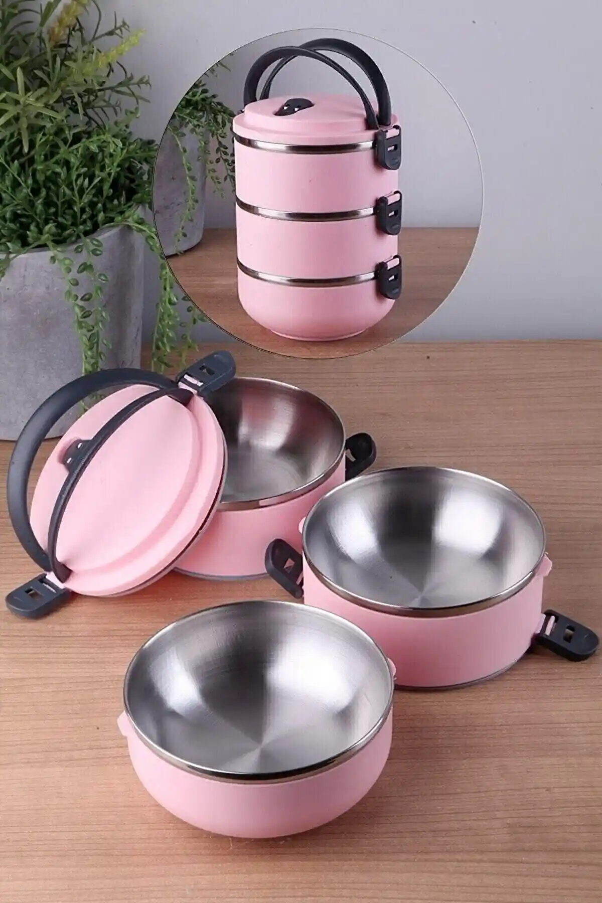 Ensa Shop 3 Katlı Pembe Yemek Termosu Yüksek Yalıtım ve Taşınabilirlik Özellikleri