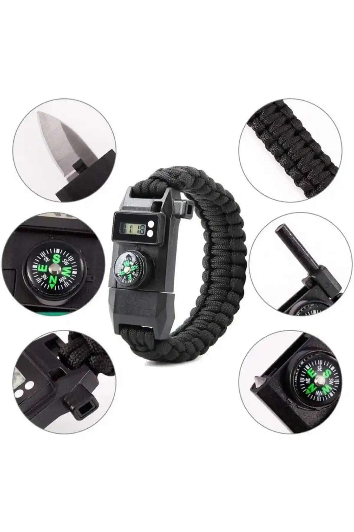 Genel Markalar Dijital Saat Paracord Bileklik Paslanmaz Çelik Bıçaklı Çok Fonksiyonlu Outdoor Aksesuarı