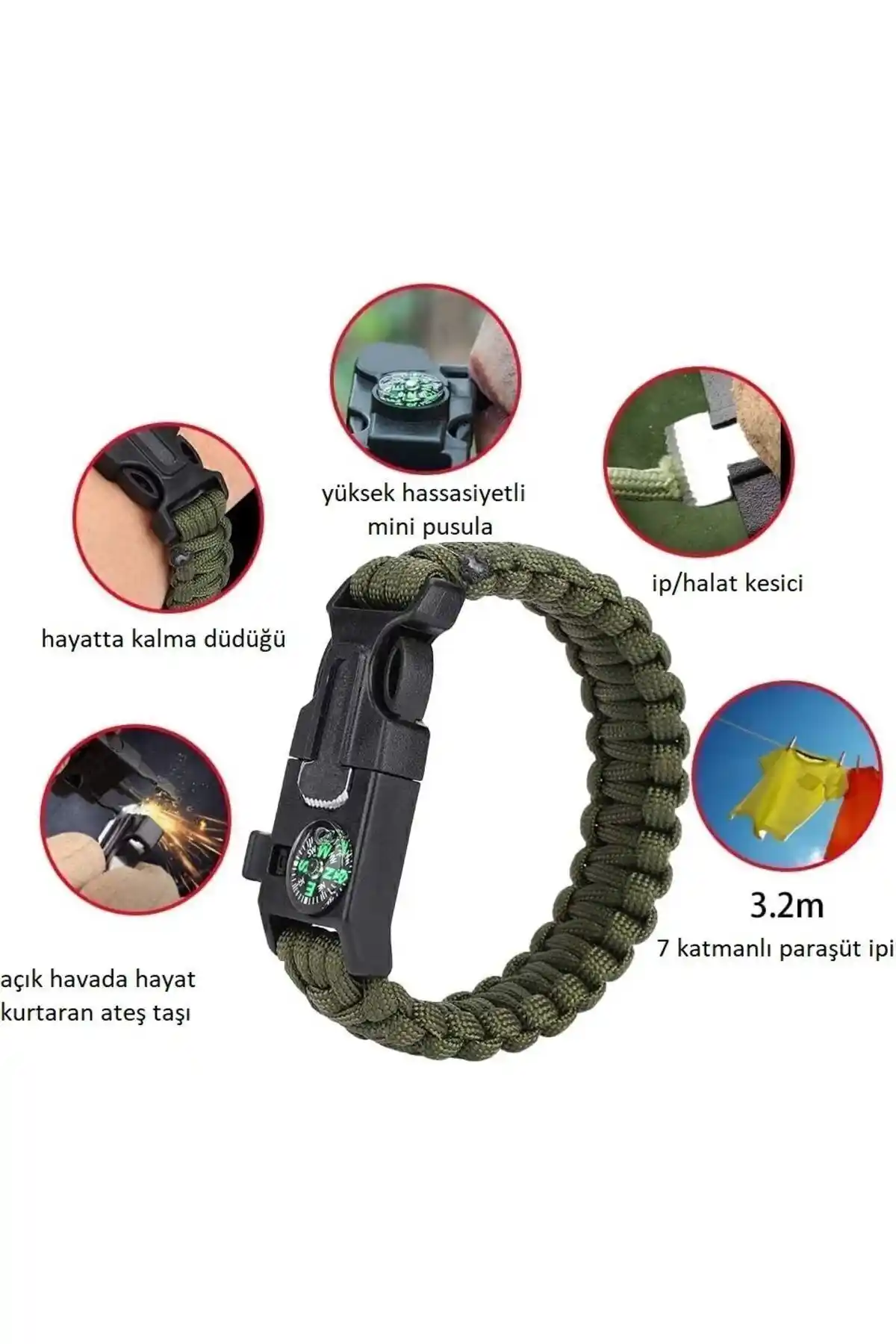 Ht Sağlık Taktikal Bileklik Yeşil Siyah Dayanıklı ve Çok Yönlü Outdoor Aksesuarı