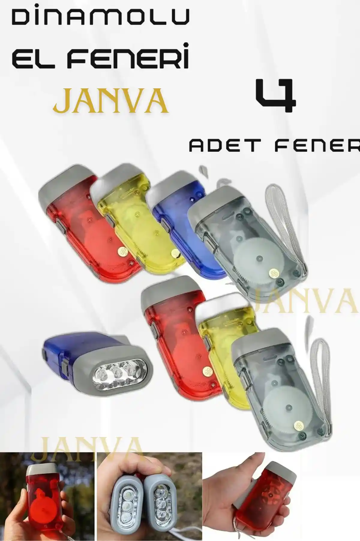 Janva Pilsiz Dinamolu Solar El Feneri 4 Adet Güvenli Aydınlatma Çözümü