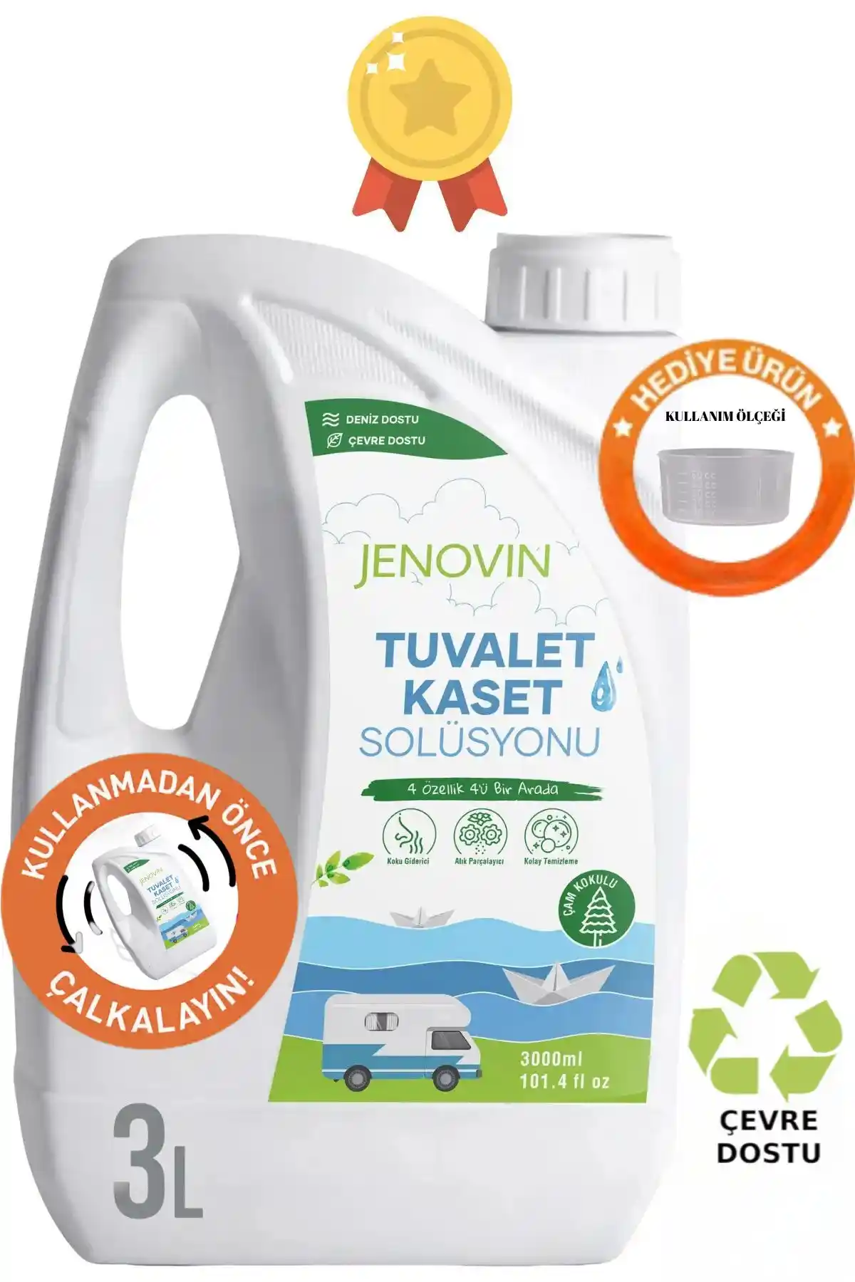 Jenovin Çam Aromalı Karavan ve Tekne Kimyasalı 3L – Doğa Dostu ve Ekonomik Kullanım