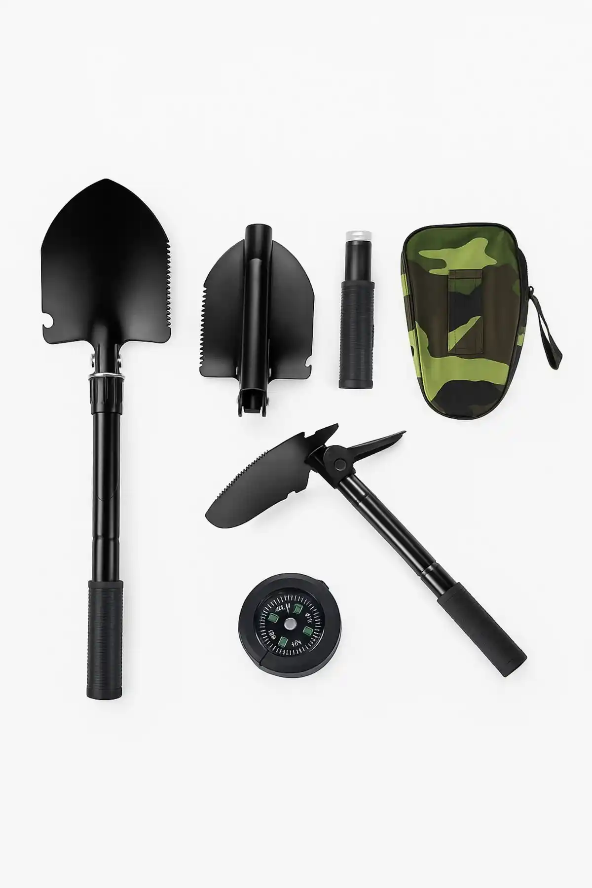 Manor Pusulası Katlanır Portatif Kazma Kürek Seti Kamp ve Açık Hava Aktiviteleri İçin Uygun