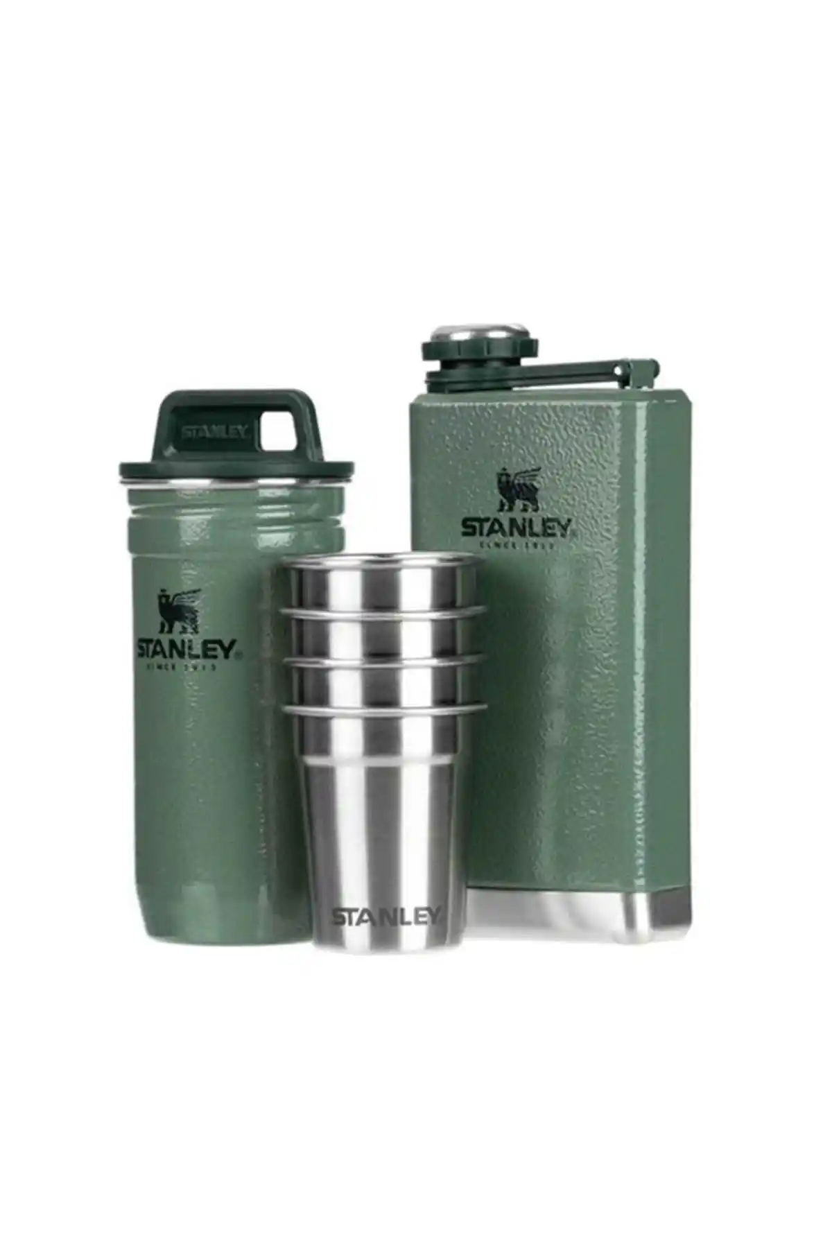 Stanley Adventure Çelik Shot Gri Bardak ve Yeşil Matara Seti: Dayanıklı ve Pratik Doğa ve Günlük Kullanım Macerası
