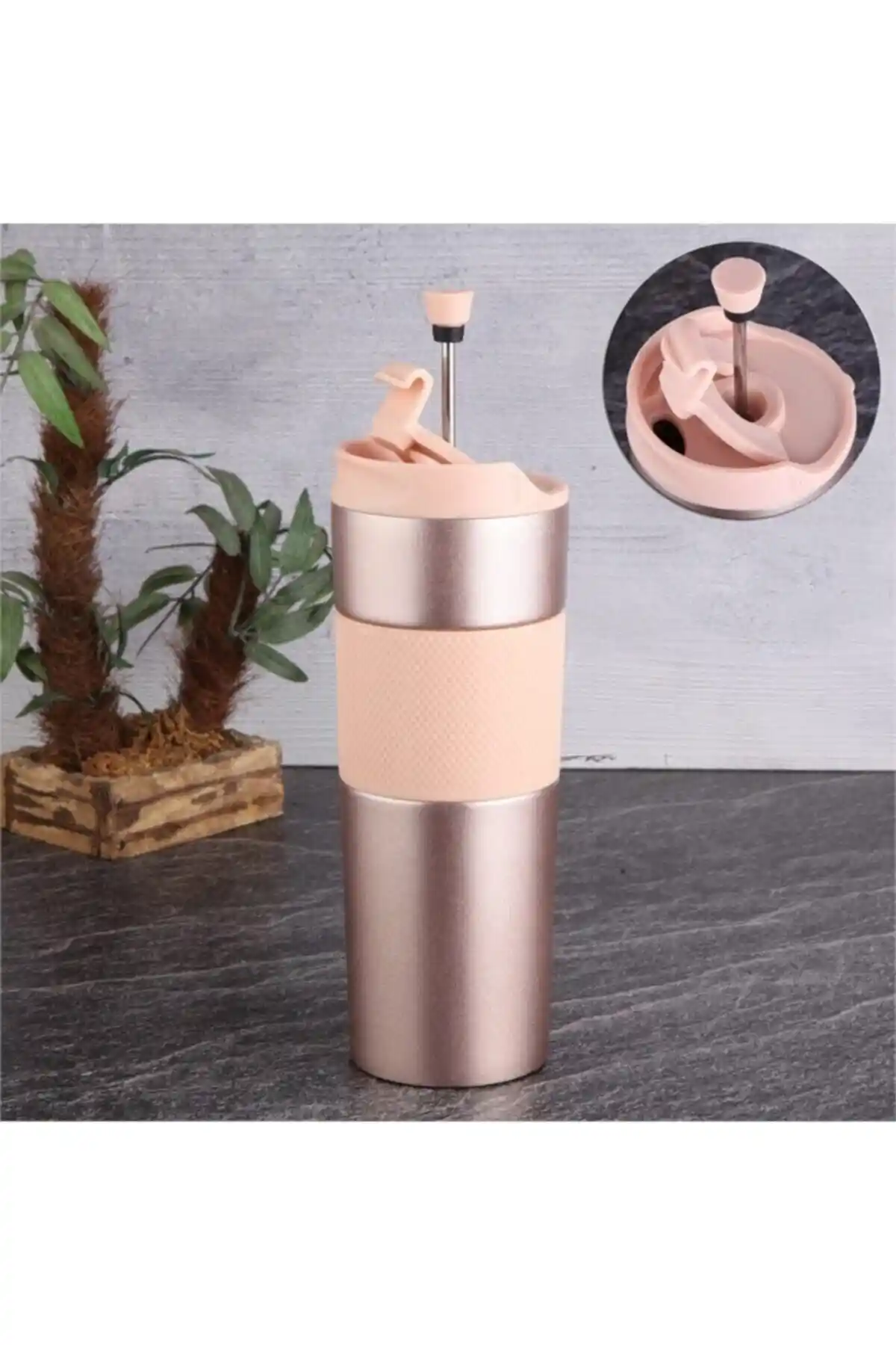 Tohana French Press Çelik Termos Kupa Rose Gold 500ml Modern ve Şık Tasarım
