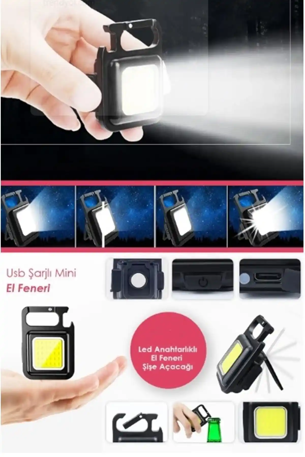 Unquem USB Kablolu Şarj Edilebilir Mini Fener Kamp ve Dış Mekan Kullanımı İçin